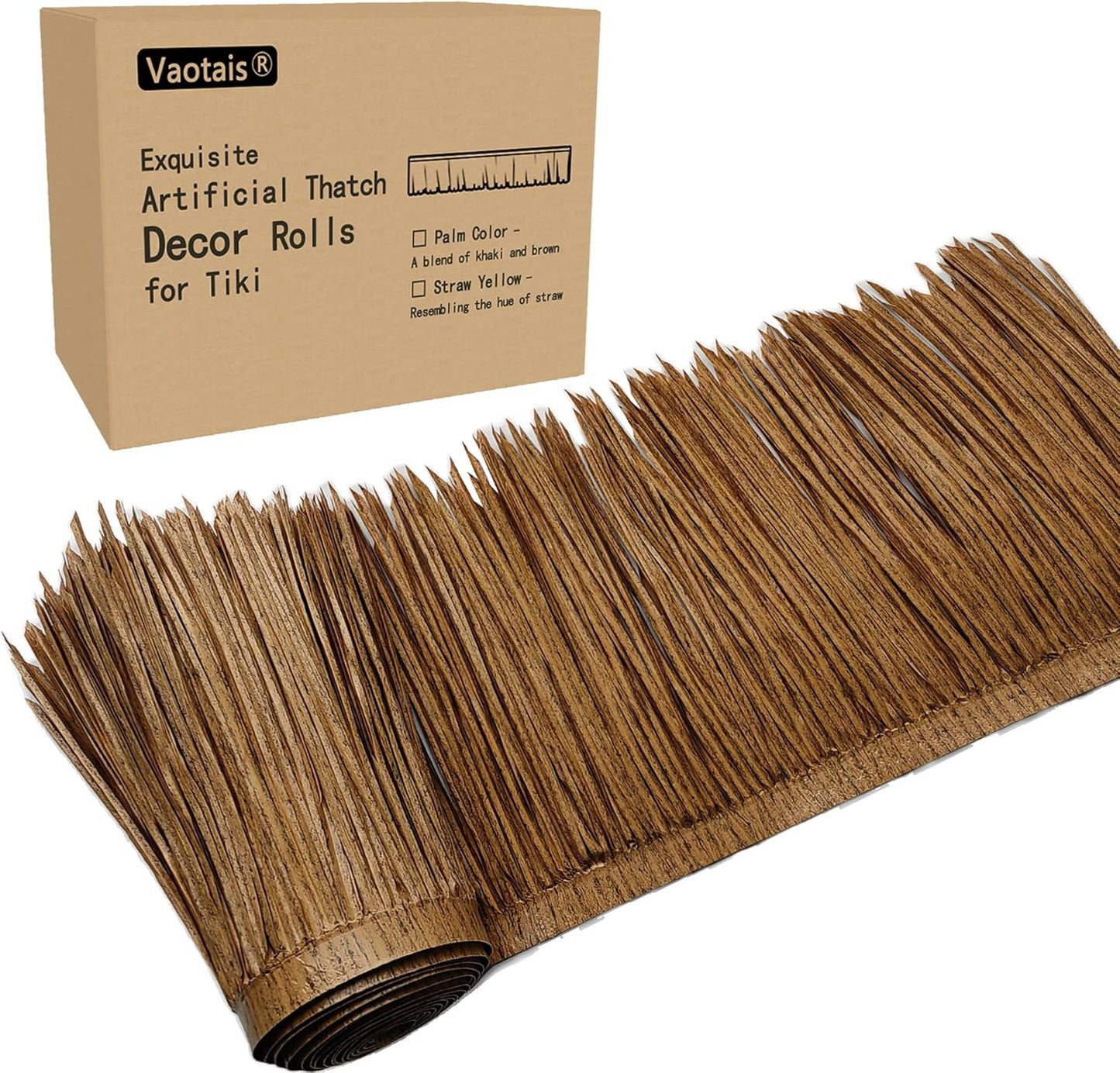 Premium Mexican Style Artificial Palm Thatch Roof Rolls. 5 Lengths, 2 Colors. Waterproof. Easy Install. Ideal for Tiki Bars, Parties, Gardens & Fences (20ft x 16in - Palm Color Thatch)