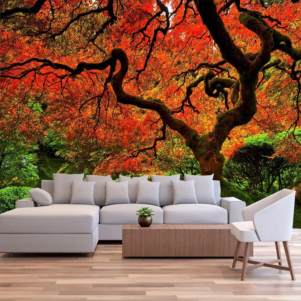 FENDROM Lakeside Red Tree Print Tapestry Nature Old tree Wall Hanging Decorative Psychedelic Scenic Tree Headboard Bedspread Tapestries for Bedroom Living Room Decor
