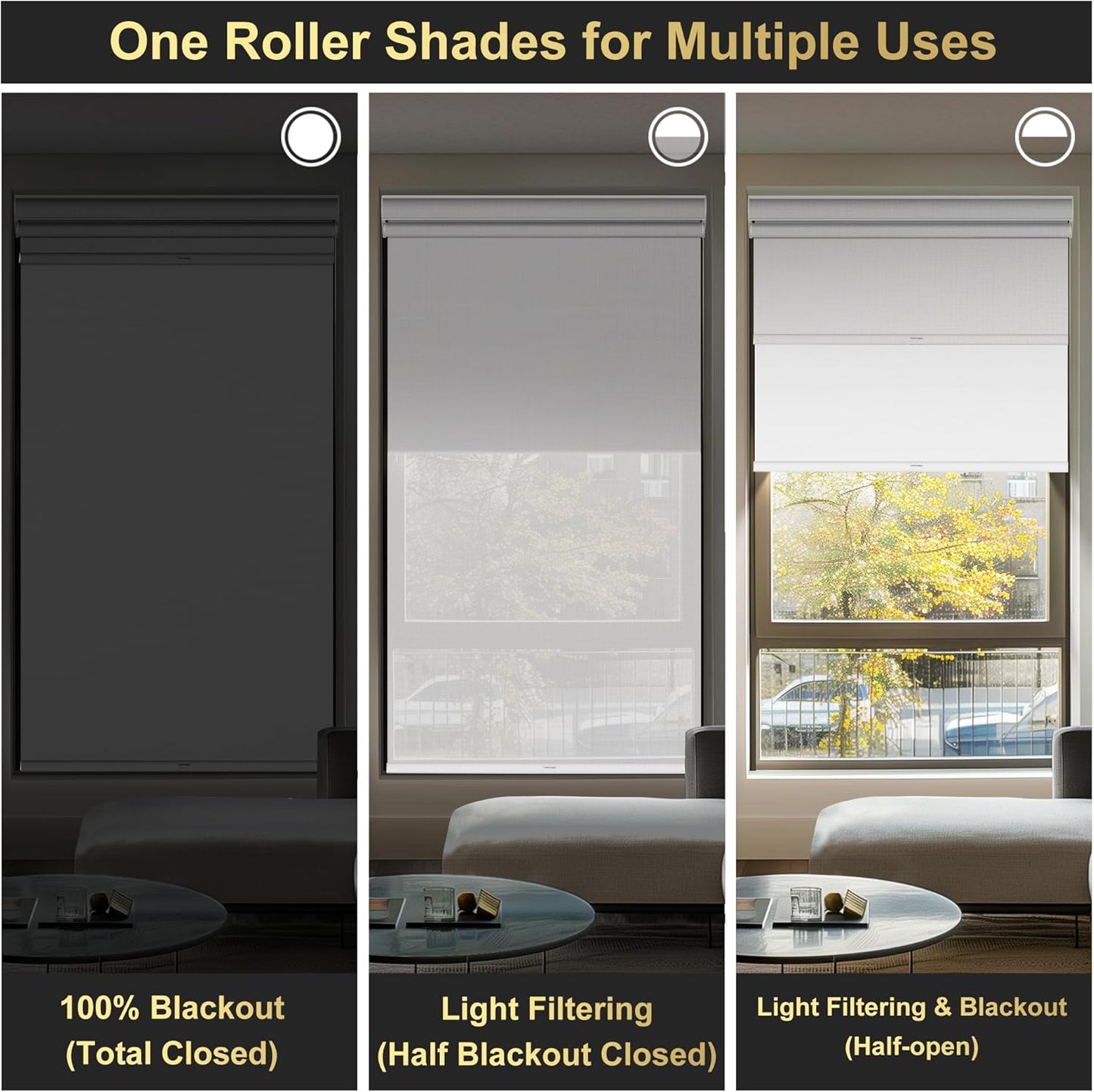 BERISSA Dual Roller Shades with Cassette Valance, Blackout and 5% Light Filtering, Day and Night Shades for Home Office. Striped Jacquard White, Custom Sizes