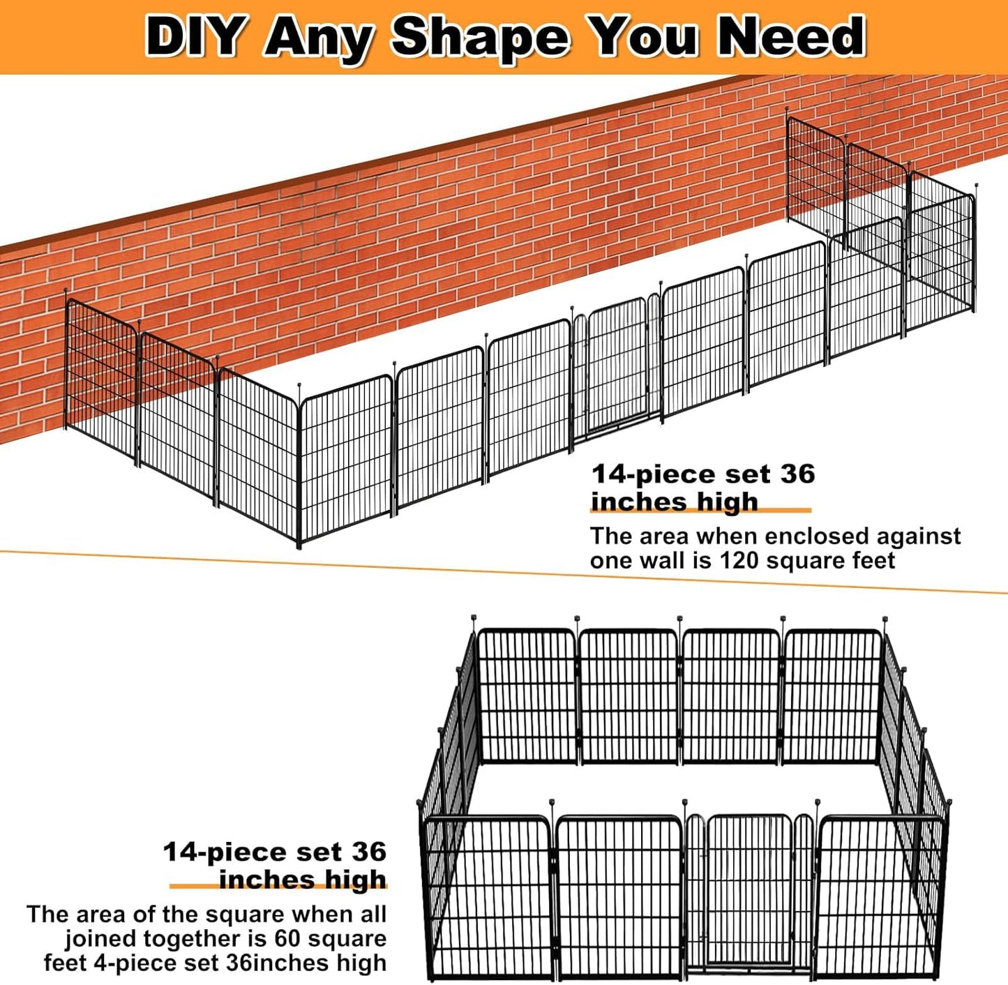 36 in(H) Garden Fence, Wide Gate Low Threshold, 10 Panels Total 22.1 Ft(L) Heavy Duty Iron Animal Barrier Fence for Yard,Suitable for Indoor Or Outdoor Dog Fencing,Garden Border Fence