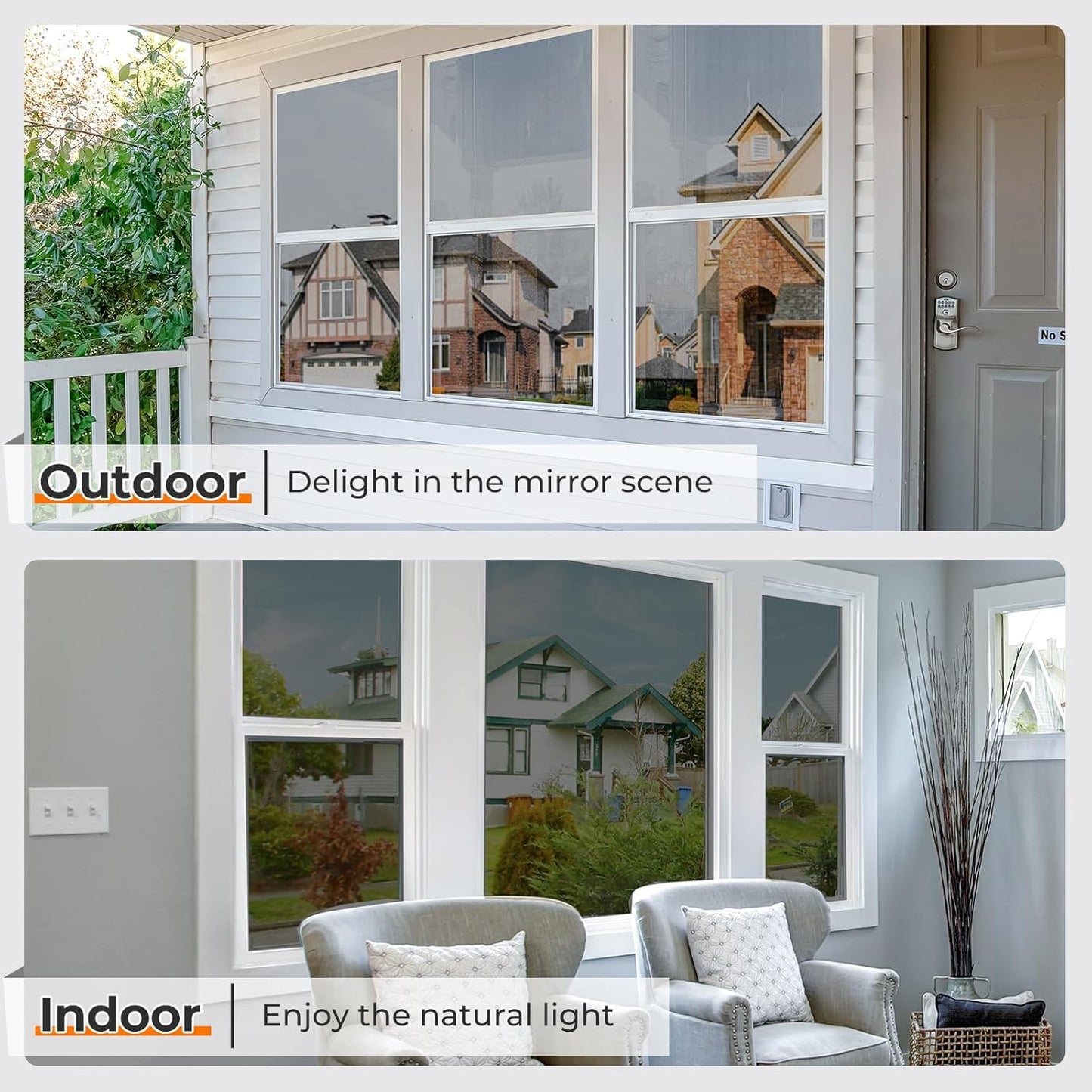 DOWELL Window Privacy Film, One Way Window Tint for Home, Static Cling Anti UV Sun Blocking Reflective Mirror Film, Heat Control See Out Not in Glass Tinting, Black Silver, 35.4" x 78.7"