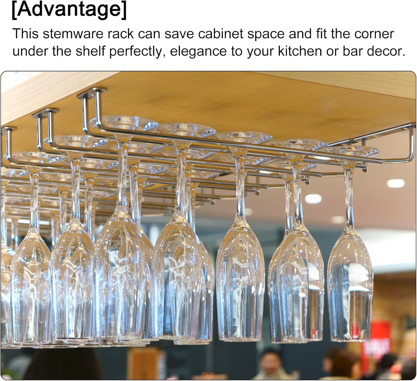 uxcell Wine Glass Rack Under Cabinet, 4Pcs 10-Inch Stemware Wine Glass Hanging Rack Stainless Steel Wine Glass Organizer Storage Hanger for 5mm Stemware Column, White