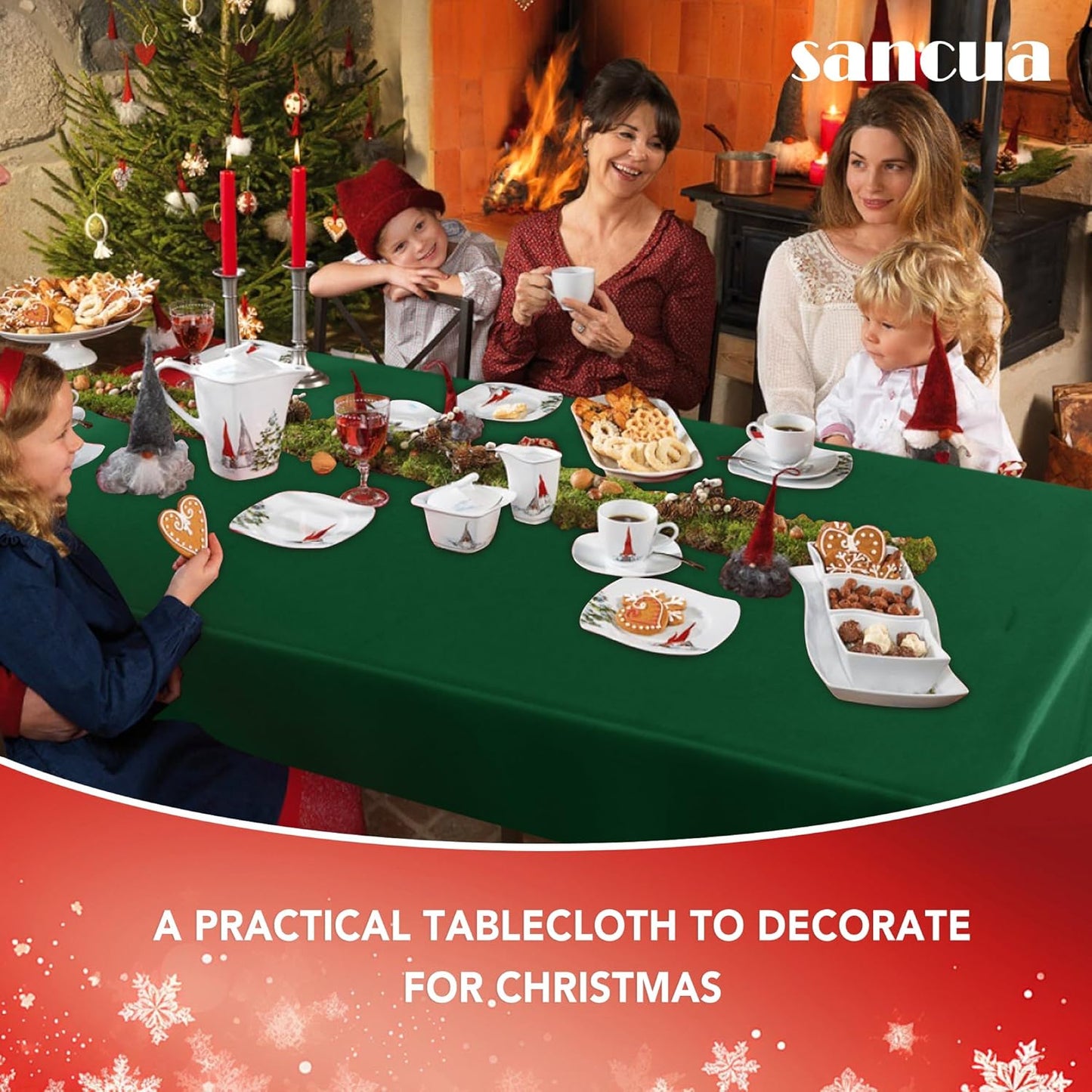 sancua Square Tablecloth - 70 x 70 Inch - Stain and Wrinkle Resistant Washable Polyester Table Cloth, Decorative Fabric Table Cover for Dining Tables, Buffet Parties and Christmas, Hunter Green