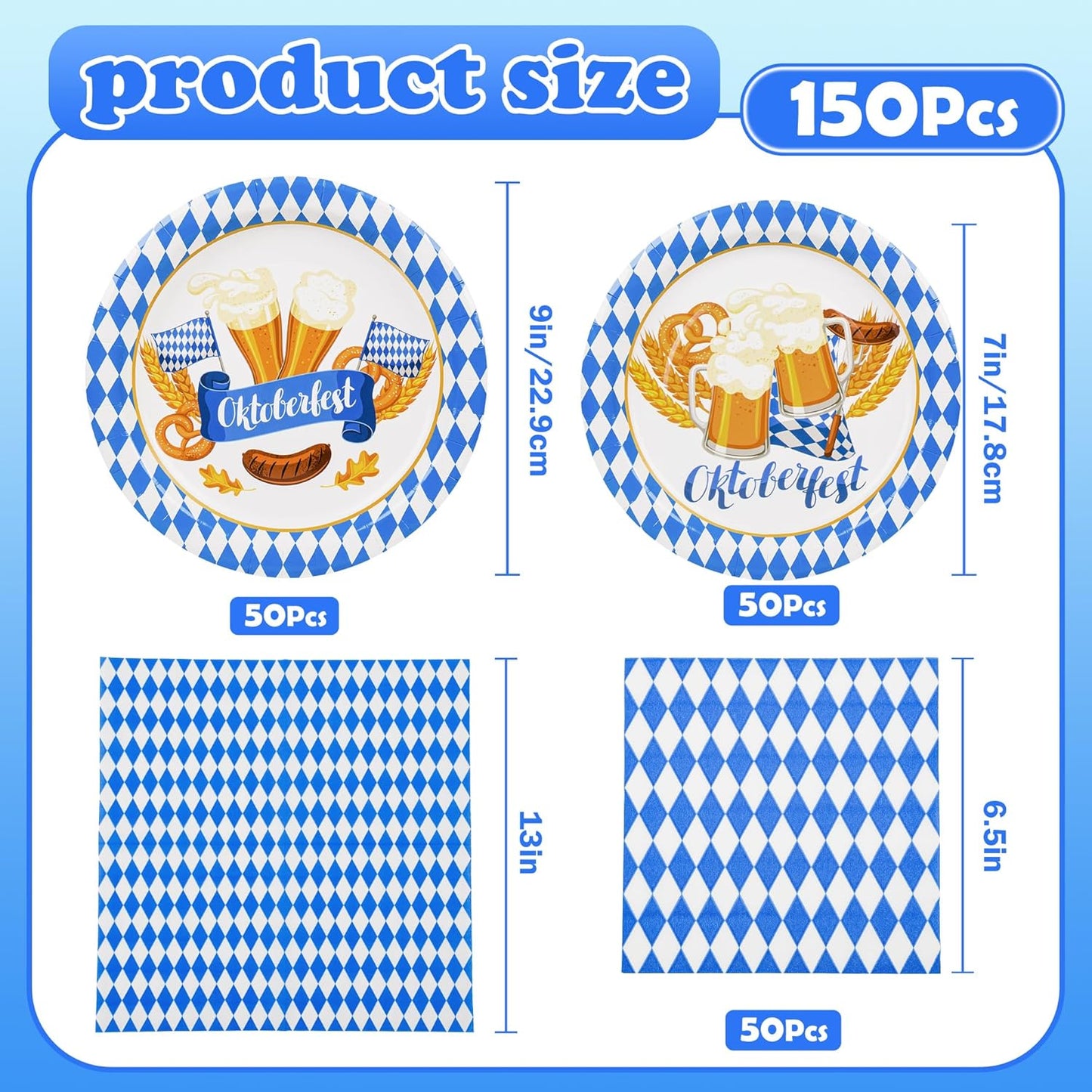 150Pcs Oktoberfest Party Supplies Oktoberfest Paper Plates and Napkins Oktoberfest Party Dinner Dessert Plate Disposable Decorations for Beer Festival Tableware,Serves 50 Guests