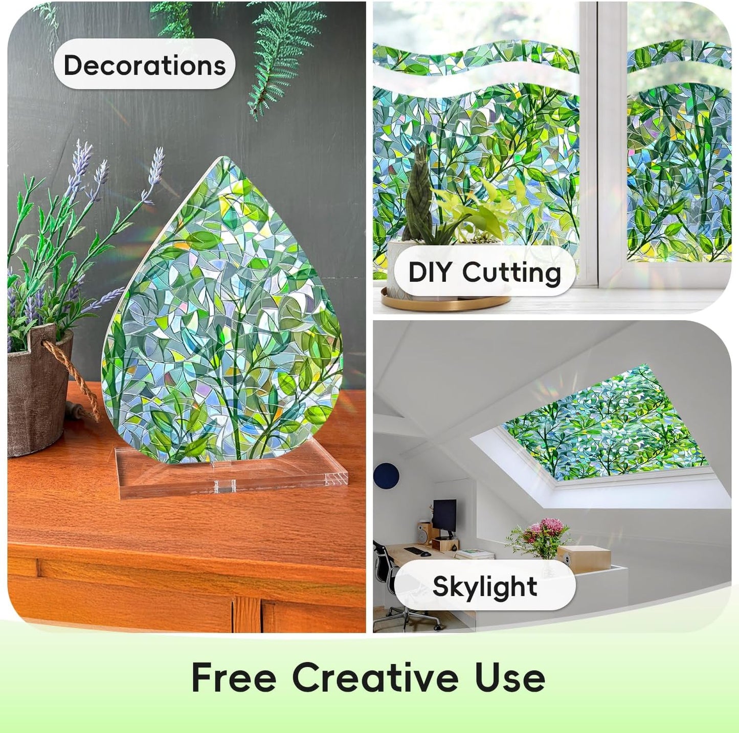 DUOFIRE Window Privacy Film Decorative Stained Glass Window Film Rainbow Foliage Windows Cling Anti UV Non-Adhesive Static Cling Reusable Colorful Windows Decal for Home 35.4×78.7 inch