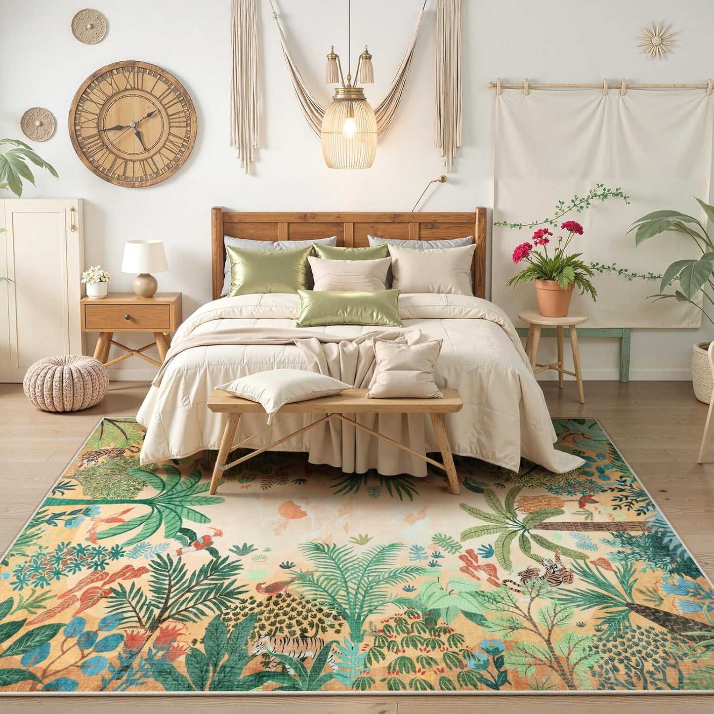 LIVEBOX Boho 8x10 Area Rugs for Living Room, Washable Soft Jungle Animal Print Rug for Bedroom, Farmhouse Non Slip Rug Floor Carpet, Forest Dining Room Rugs for Under Table