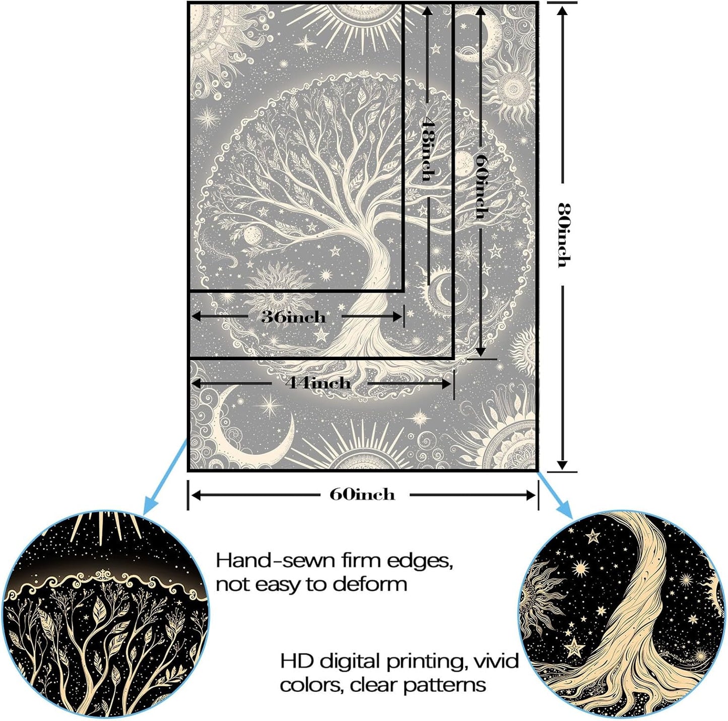 Lunerfex Tree of Life Tapestry Starry Sky Wall Tapestry, Vintage Tapestries for Bedroom Ceiling Tapestries Wall Hanging for Bedroom Living Room Decor Tree-3 36"x48"