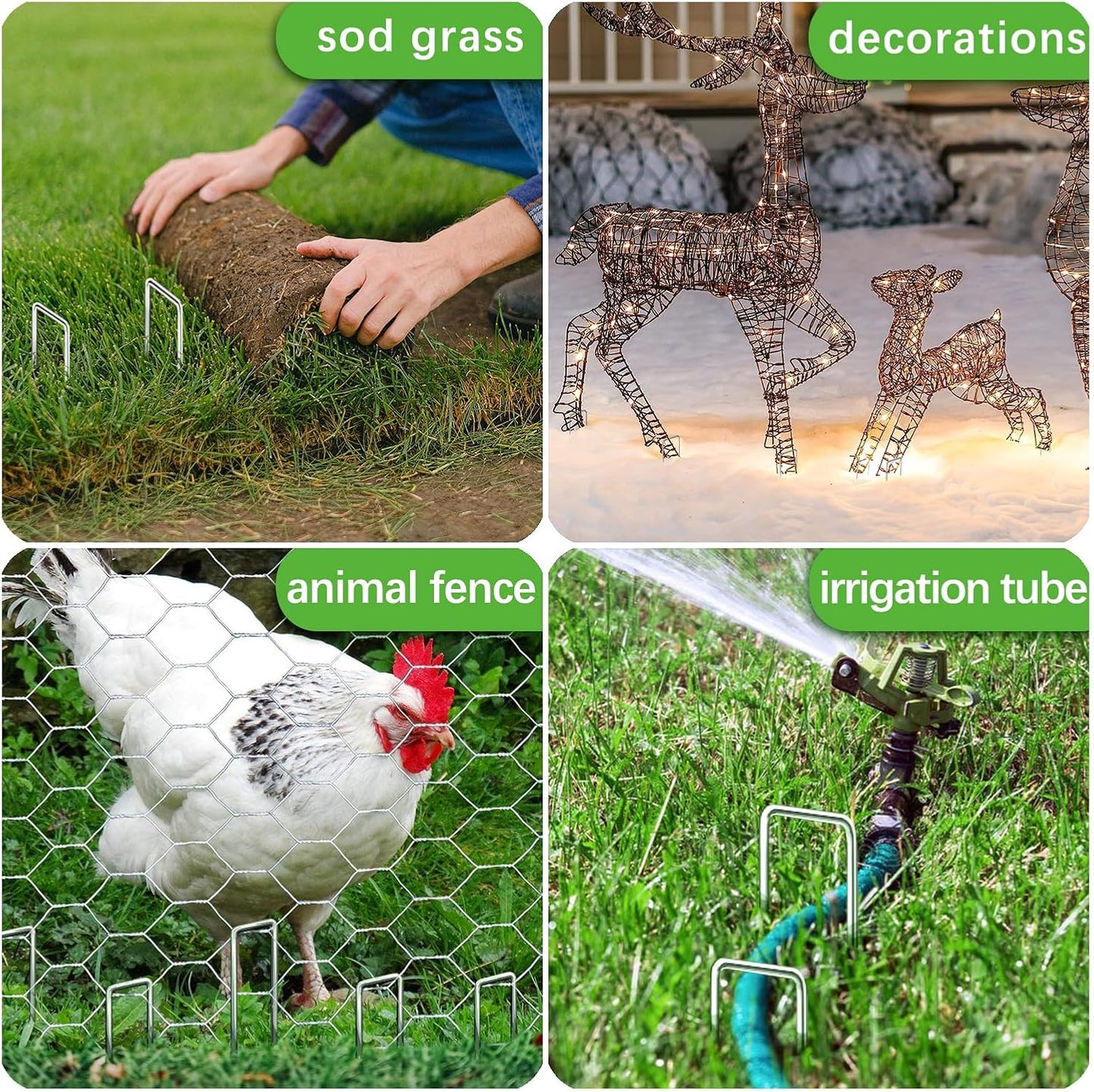 500 Pack Landscape Staples 6 Inch 11 Gauge Garden Stakes Galvanized Garden Staples Pins Anti-Rust Ground Stakes for Weed Barrier, Irrigation Tubing, Yard Lawn and Landscape Fabric