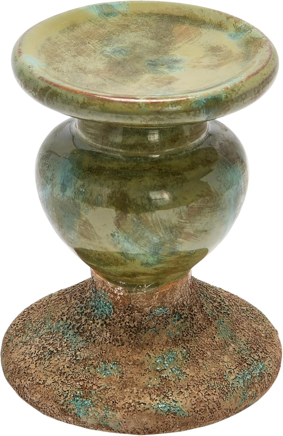 Creative Co-Op 2-Tone Sculptural Terracotta Pillar Candle Holder, Distressed Green