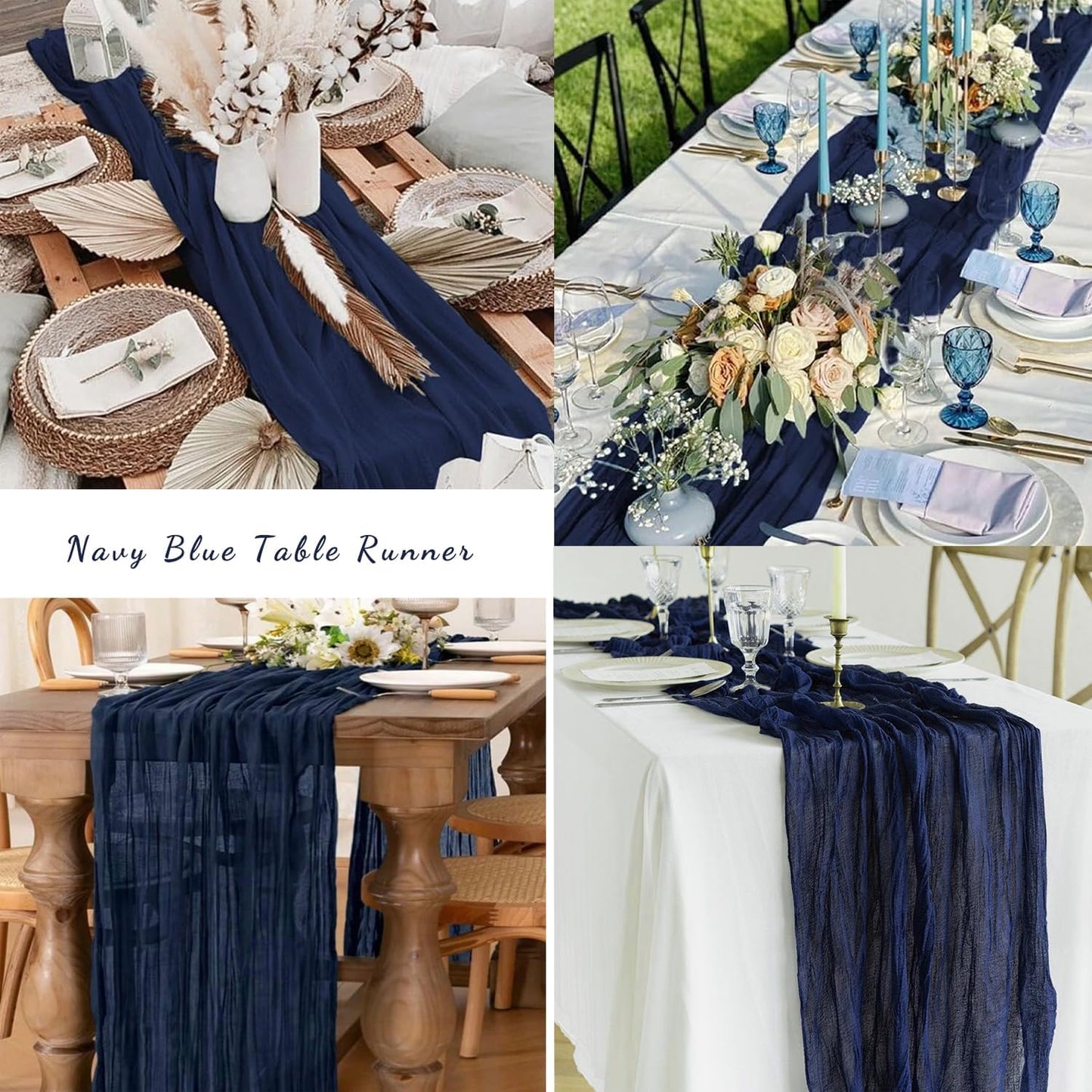 20 Pack Navy Blue Cheesecloth Table Runner 10FT Boho Fabric Rustic Cheese Cloth Table Runner for Wedding Bridal Shower Baby Shower Gauze Sheer Birthday Party Table Decorations 20 x 120 Inch Long