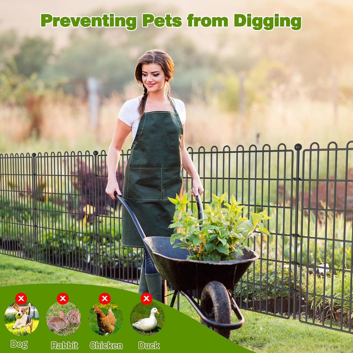 5 Panels No Dig Decorative Garden Fence for Yard, 40 in(H) X 11.8 ft(L) Animal Barrier Fencing for Outdoor Dog, Metal Portable Garden Fences for Borders, Pets, Landscape, Temporary Fence