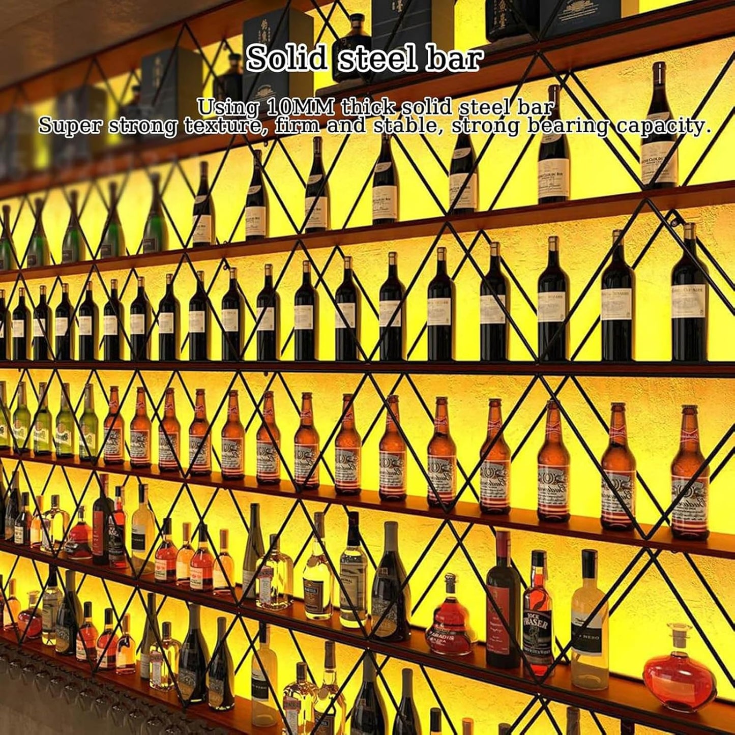 118in Wine Rack Wall Mount with Glass Holder, DIY Floating Wine Rack, Multi-Function Bar Wine Bottle Display Rack for Commercial Restaurants, Tea Rooms, Bars, Wine Cellars (black, 118in/300cm)