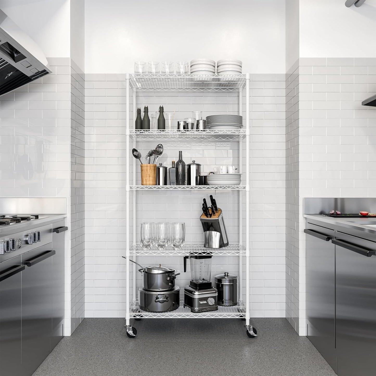 Seville Classics UltraDurable Heavy Duty NSF Solid Steel Wire Rack Storage Unit, Organizer for Garage, Warehouse, Office, Restaurant, Classroom, Kitchen, White, 5-Tier Shelving, 36" W x 14" D