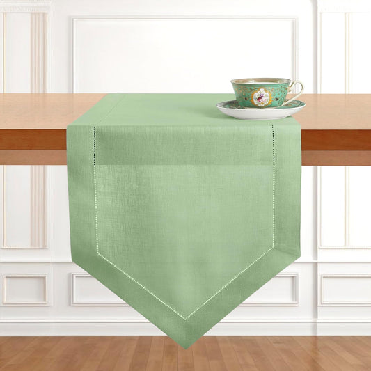 D'Moksha Homes Sage Green Linen Table Runner 120 Inches Long - 100% Pure Linen Diamond Table Runner 14 x 120 Inch for Dining, Fall and Halloween - Machine Washable