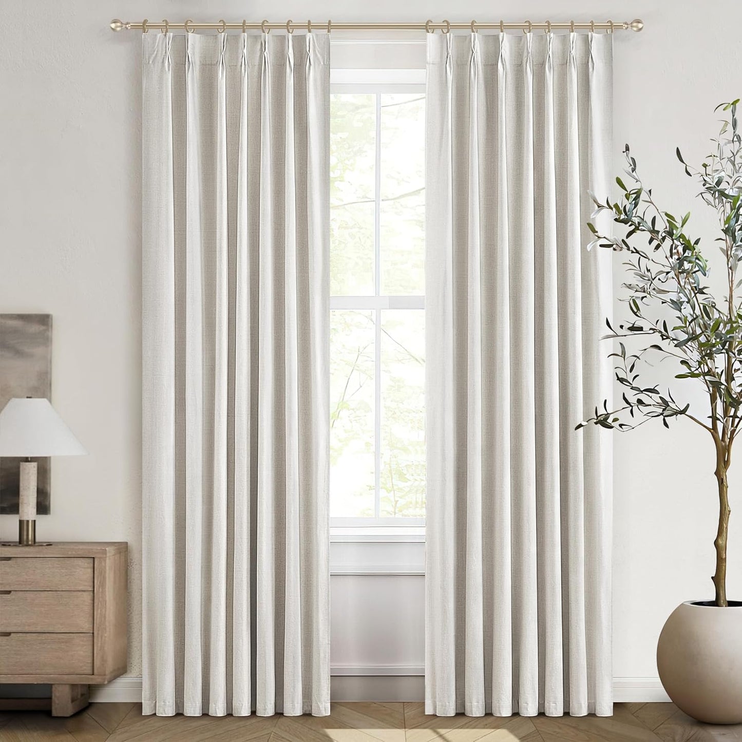 Unique 78 Inch Pinch Pleated Curtains Blackout for Bedroom 2 Panel Set, Neutral Cream Linen Blend Pleat Memory Trained Drapes Room Darkening Insulated Nursery Curtain Back Tab 40x78 Inches Window Burg