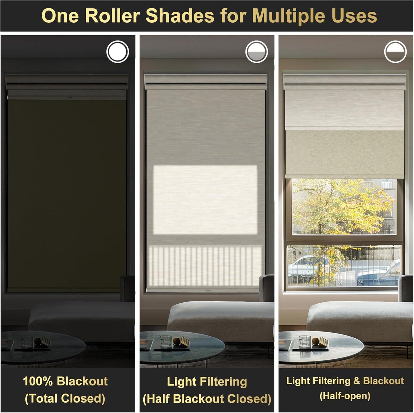 BERISSA Dual Roller Shades with Cassette Valance,Double Blackout and Light Filtering Roller Shades for Home Office Door.Striped Jacquard Beige.60 W x 72" H
