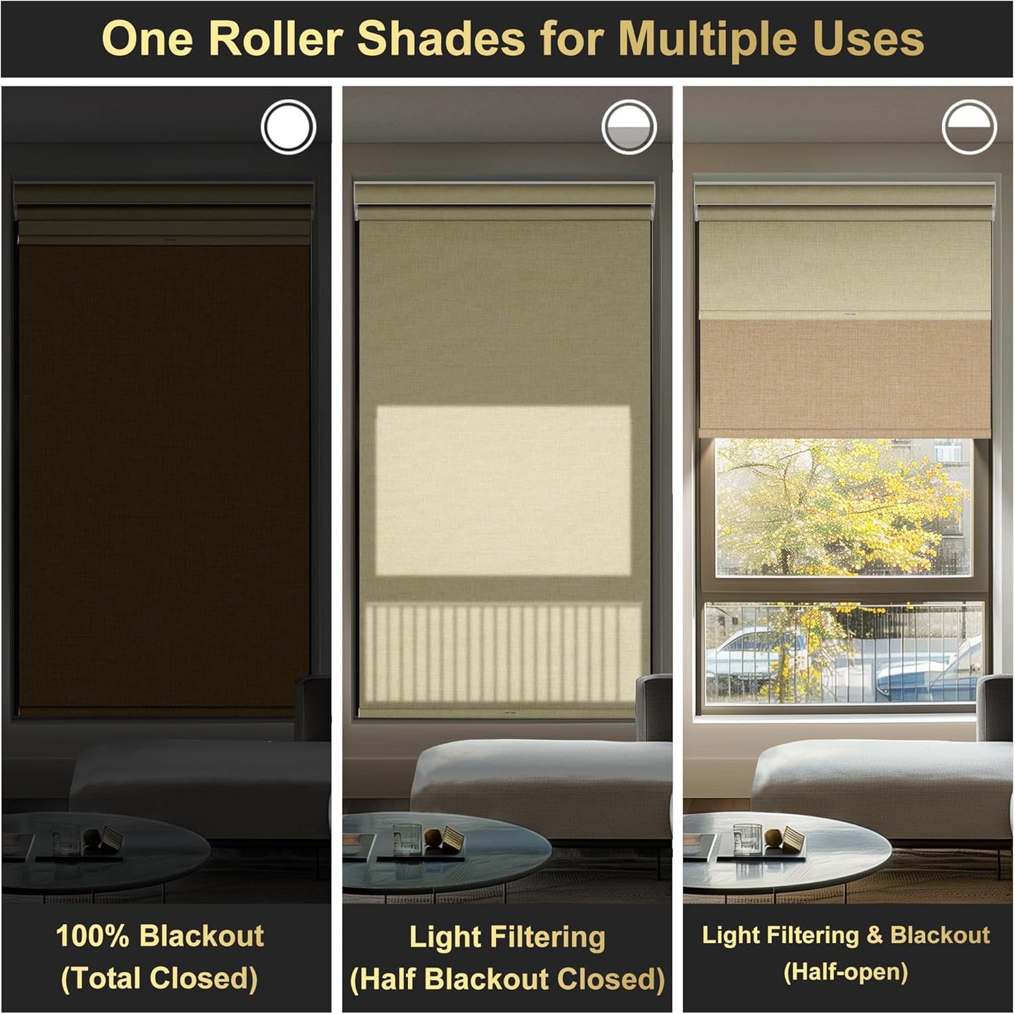 BERISSA Cordless Dual Roller Shades with Cassette Valance, Double Window Shades - Blackout and Light Filtering, Day and Night for Home Office Door. Linen Beige. 56 W x 36" H