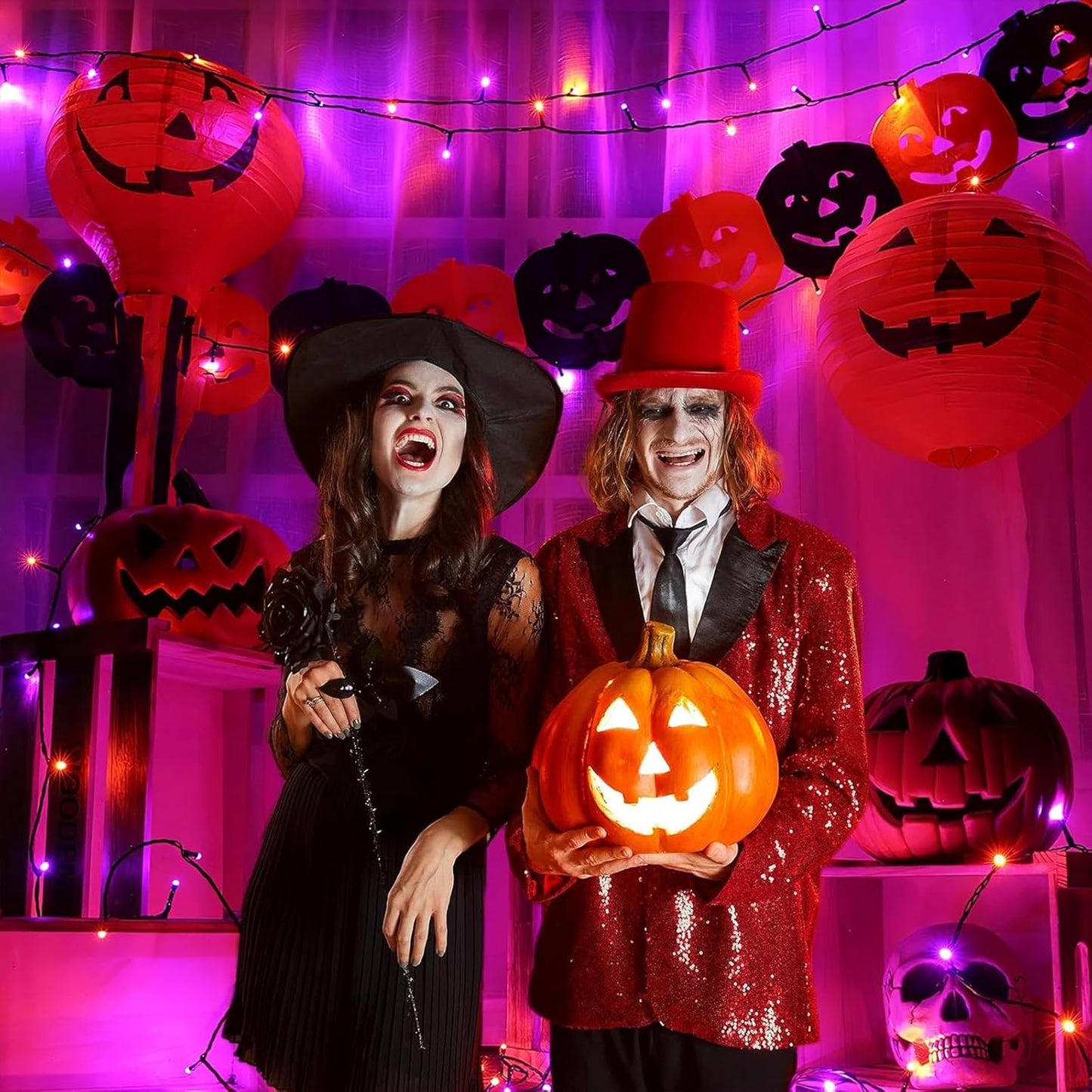 2 Pack Halloween Lights Outdoor, Total 200FT 600 LED Purple Orange String Lights for Outside with 8 Modes Waterproof, Plug in Halloween Decorations for Indoor House Patio Garden Party Holiday