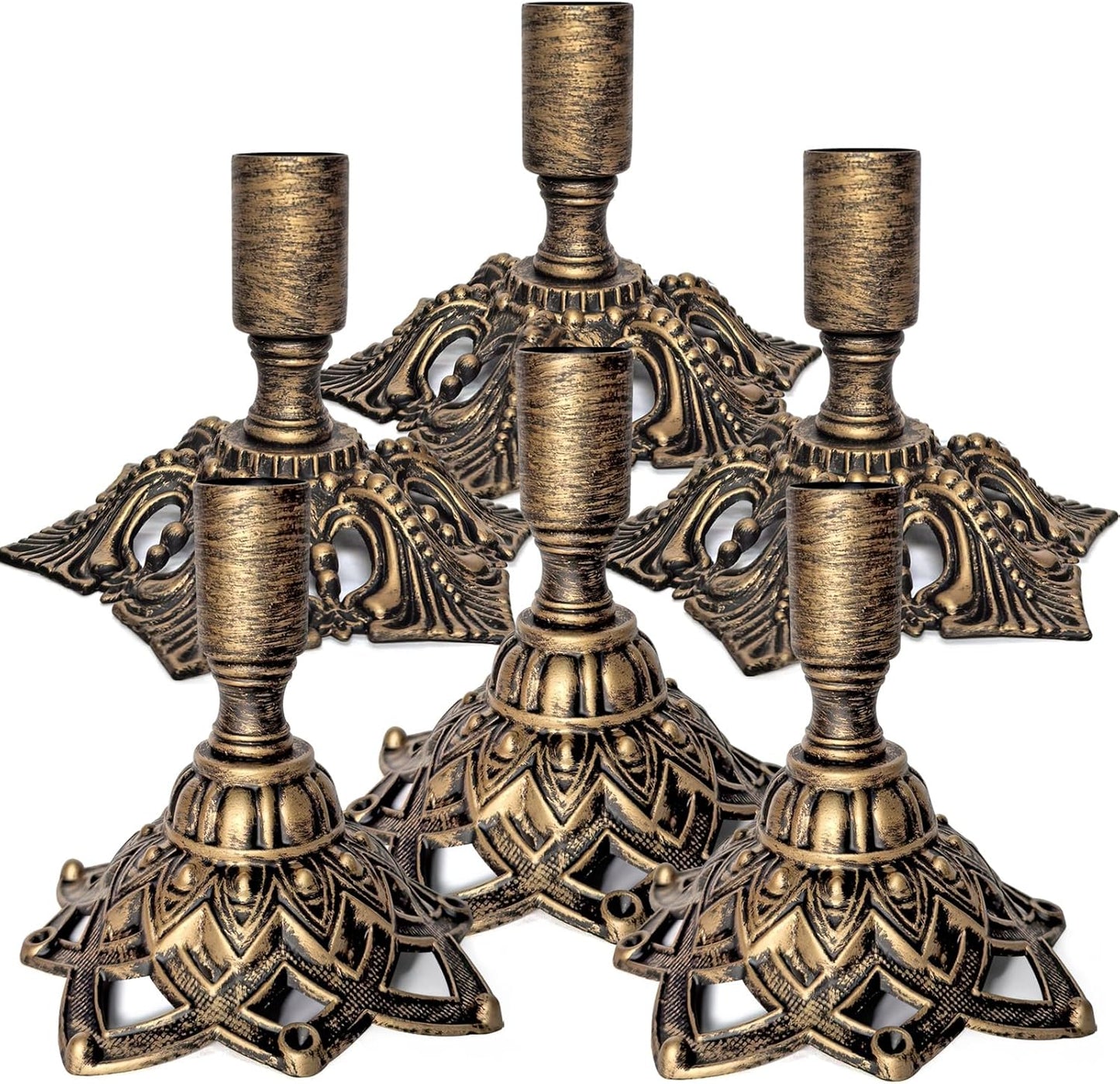 Candlestick Holders,Taper Candle Holder for Candlesticks Gold Brass Vintage Candle Metal Stick Candle Holders for Fireplace, Party, Dining,Wedding Decor,Fits 3/4 inch Thick Candle(Set of 6Pcs)