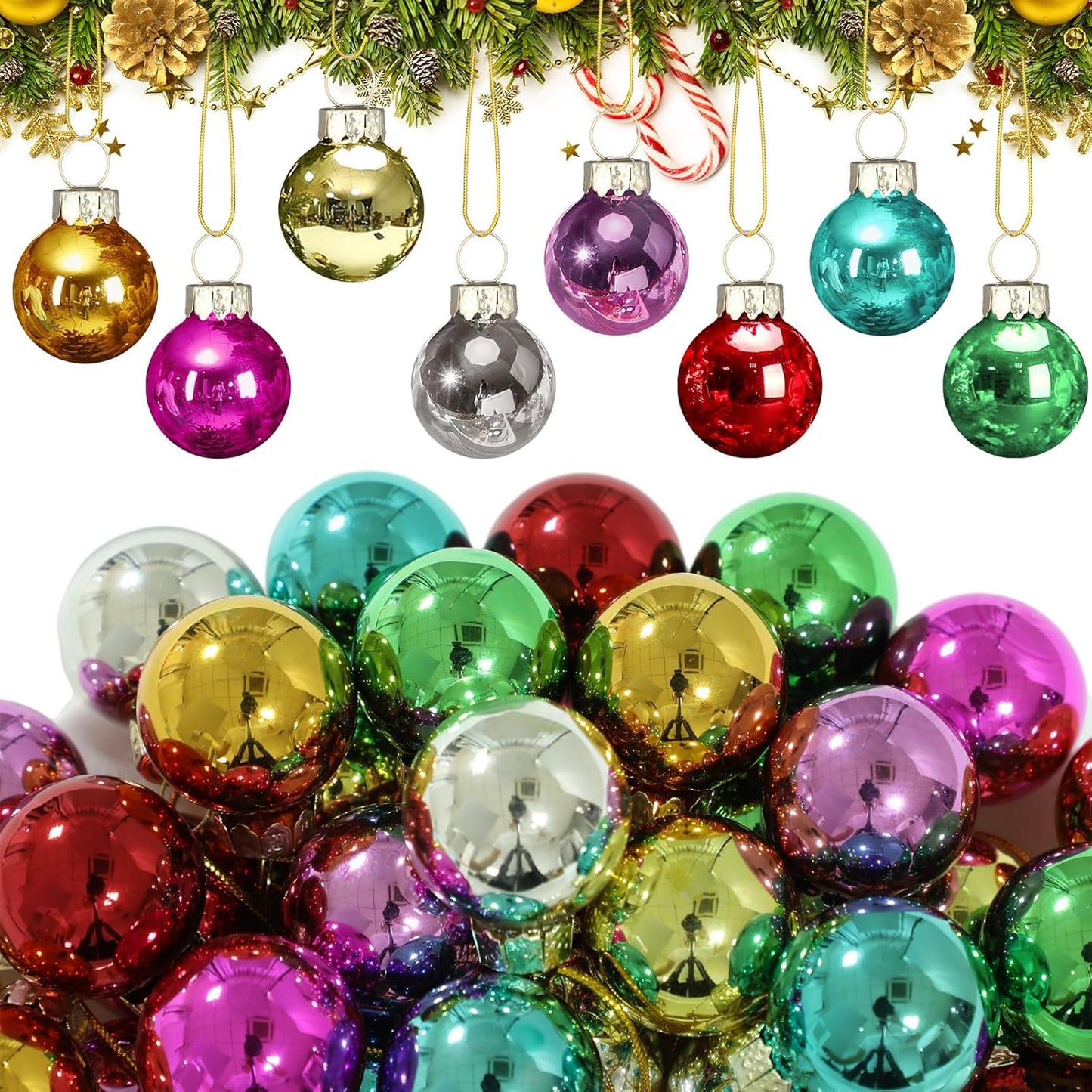 Tioncy 32 Pcs 1 Inch Mini Glass Christmas Ornaments Balls Shiny Christmas Balls Tiny Tree Hanging Decoration Small Colorful Ball Pendant for Xmas Party Supplies(Multi Colors)