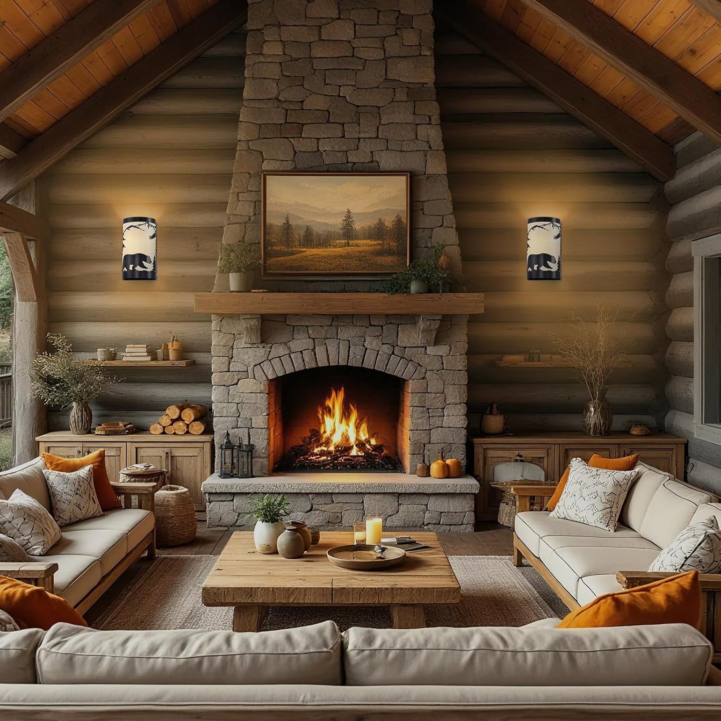 Wall Sconce Light,Bear Metal Cream Parchment Farmhouse Wall Sconces Set of Two,Rustic Black Matte Hallway Sconces Wall Lighting,Vintage Wall Mount Lamp,Wall Lights for Living Room,Bedroom