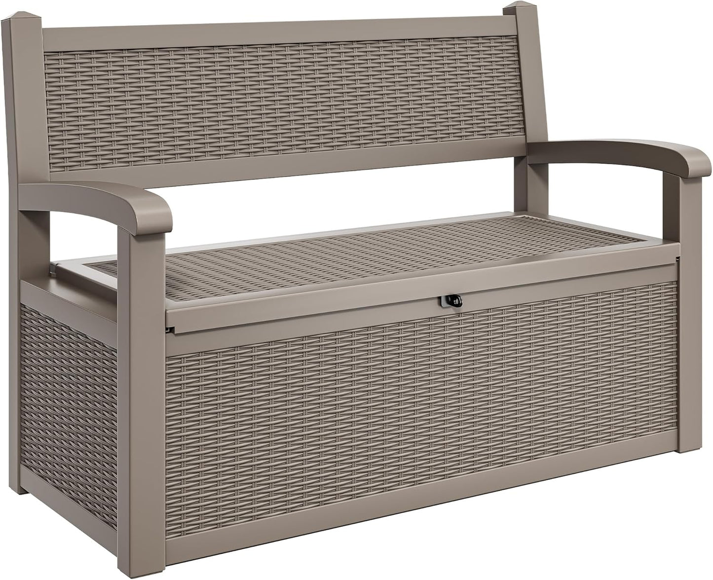 YITAHOME 70 Gallon Storage Bench Deck Box, Lockable Patio Bench, Waterproof Outdoor Pool Deck Storage for Patio Cushions, Garden Tools and Pool Supplies, Light Brown