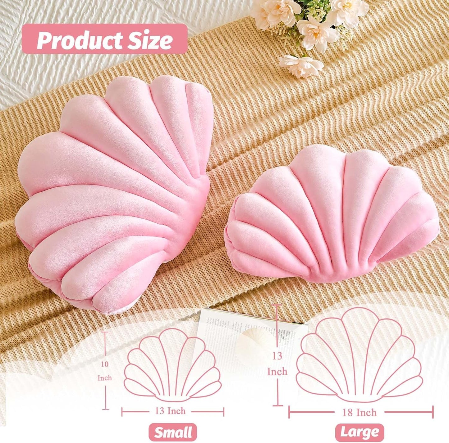 Pink Seashell Throw Pillows, Shell Shaped Throw Pillows, 18 Inch Soft Velvet Home Decorative Pillow Plush Cushion for Bed Couch Living Sofa Room Decor Accent Throw Pillow