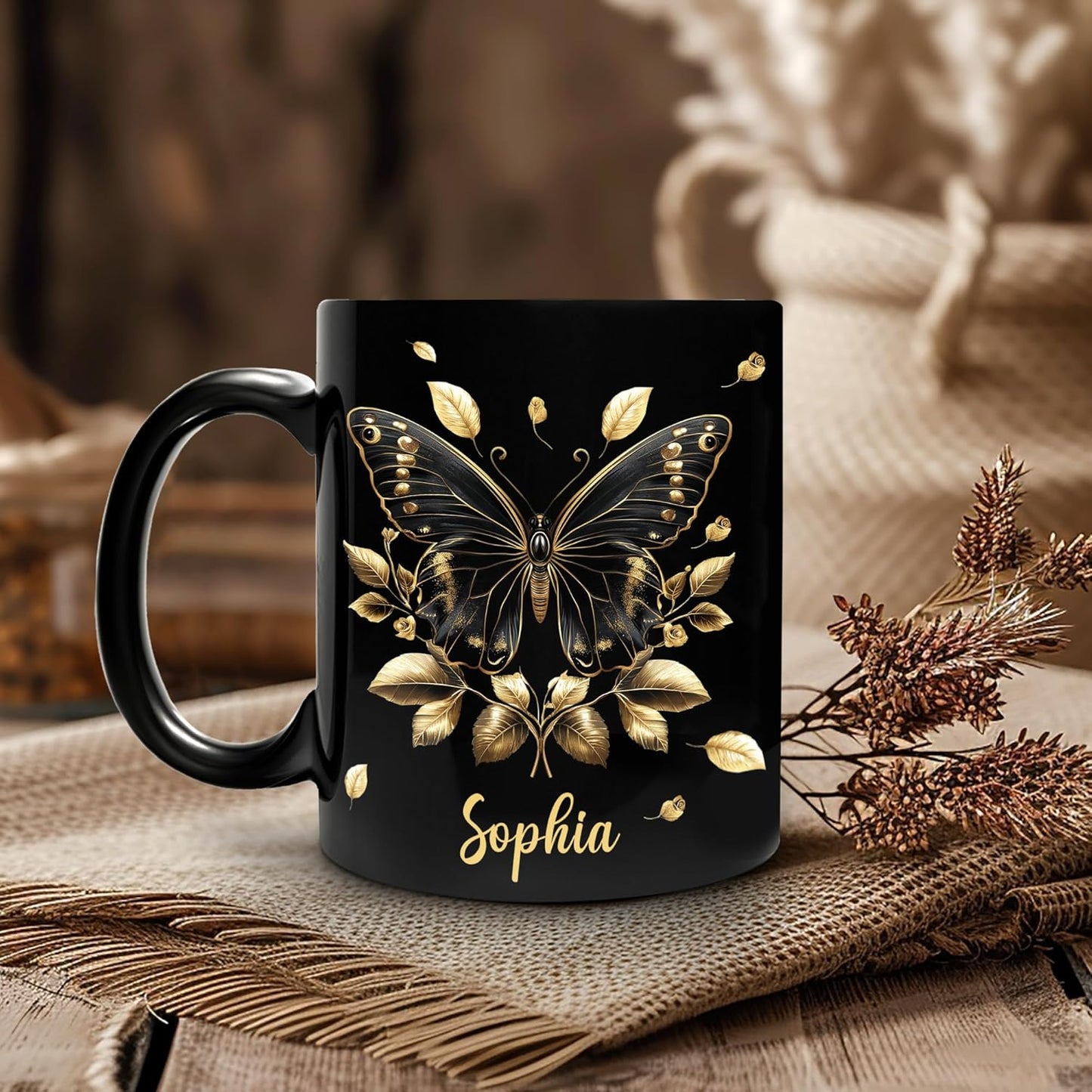 Hyturtle Personalized Yellow Butterfly Mug - Butterfly Gifts For Women Lovers - Animal Gift For Bird Lover Her - Bird Gifts For Mom on Mother Day - Custom Name Coffee Cup Ceramic Mug 11 Oz 15 Oz