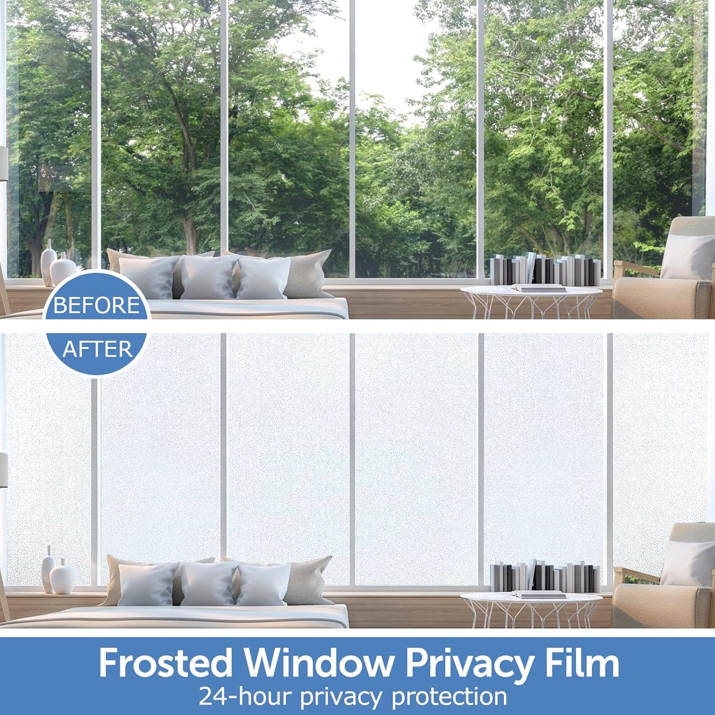 HIDBEA Frosted Window Privacy Film - Non Adhesive Static Cling Glass Stickers Sun UV Blocking Heat Control Door Covering Decals for Home Office, 35.4 x 157.5 Inch