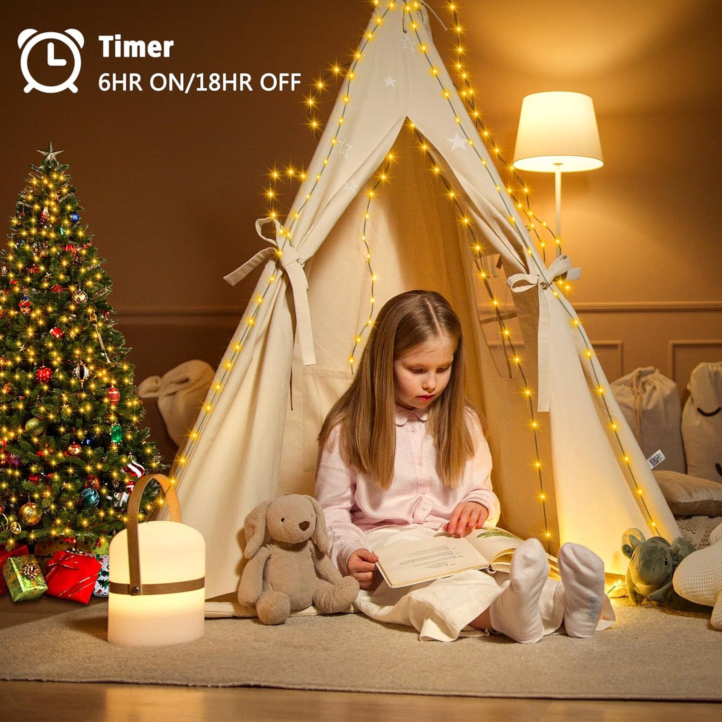 2 Pack Christmas Fairy Lights Battery Operated, 16.4FT 50 LED Dark Green Wire Micro Starry Twinkle Light with Auto Timer Waterproof, String Lights for Indoor Outdoor Yard Decor (Warm White)