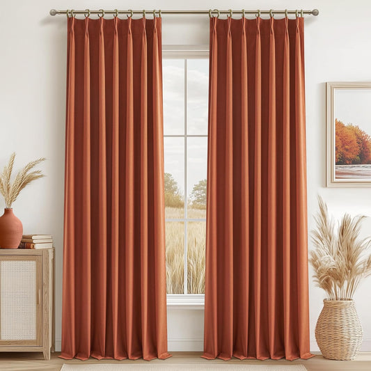 Fall Burnt Orange Pinch Pleated Curtains Blackout 102 Inches Long 2 Panels Set,Terracotta Autumn Color Decor Retro for Living Room Antique Copper Rust Boho 70s Window Drapes (W40 xL102)