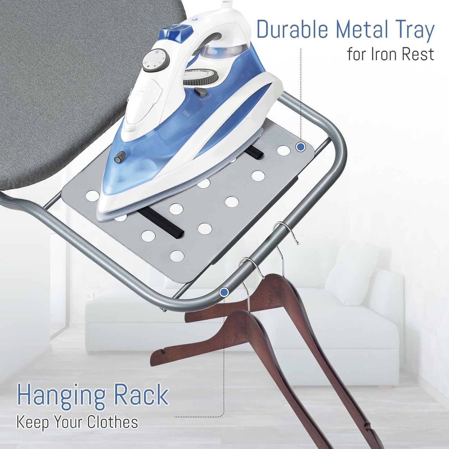 Ironing Board Full Size, BlissBoard 43"x13" Sturdy Heavy Duty Iron Board with Iron Rest, Heat Resistant Cover with Ultra Thick Padding, Height Adjustable, Silver