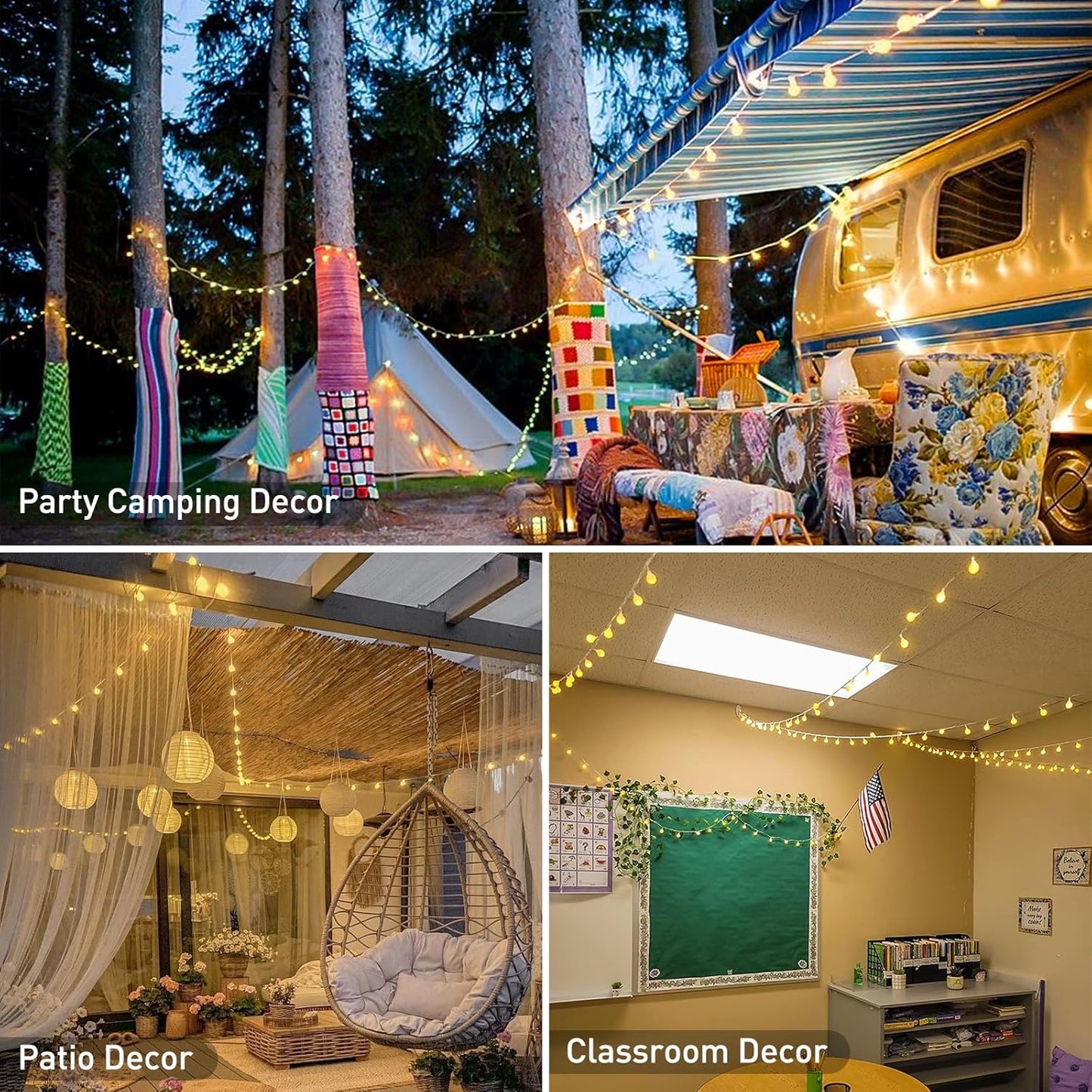 147ft Globe String Lights Indoor Outdoor Waterproof, 300 LED Christmas fairy Lights Plug in with Remote, Hanging Light for Classroom Bedroom Tent Camping Patio Wedding Party Garden Decor, Warm White