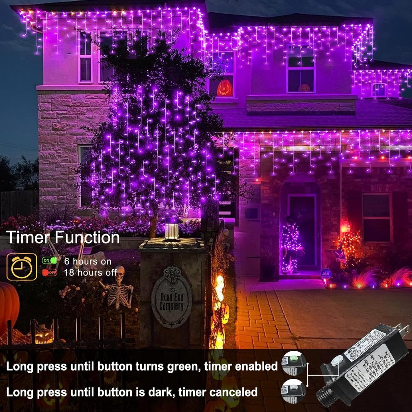 66ft Purple Halloween Lights Outdoor, 640 LED Icicle Lights for Outside Indoor Twinkle Lights with Connectable Clear Wire 8 Modes Timer Waterproof for House Party Tree Holiday Yard Decorations
