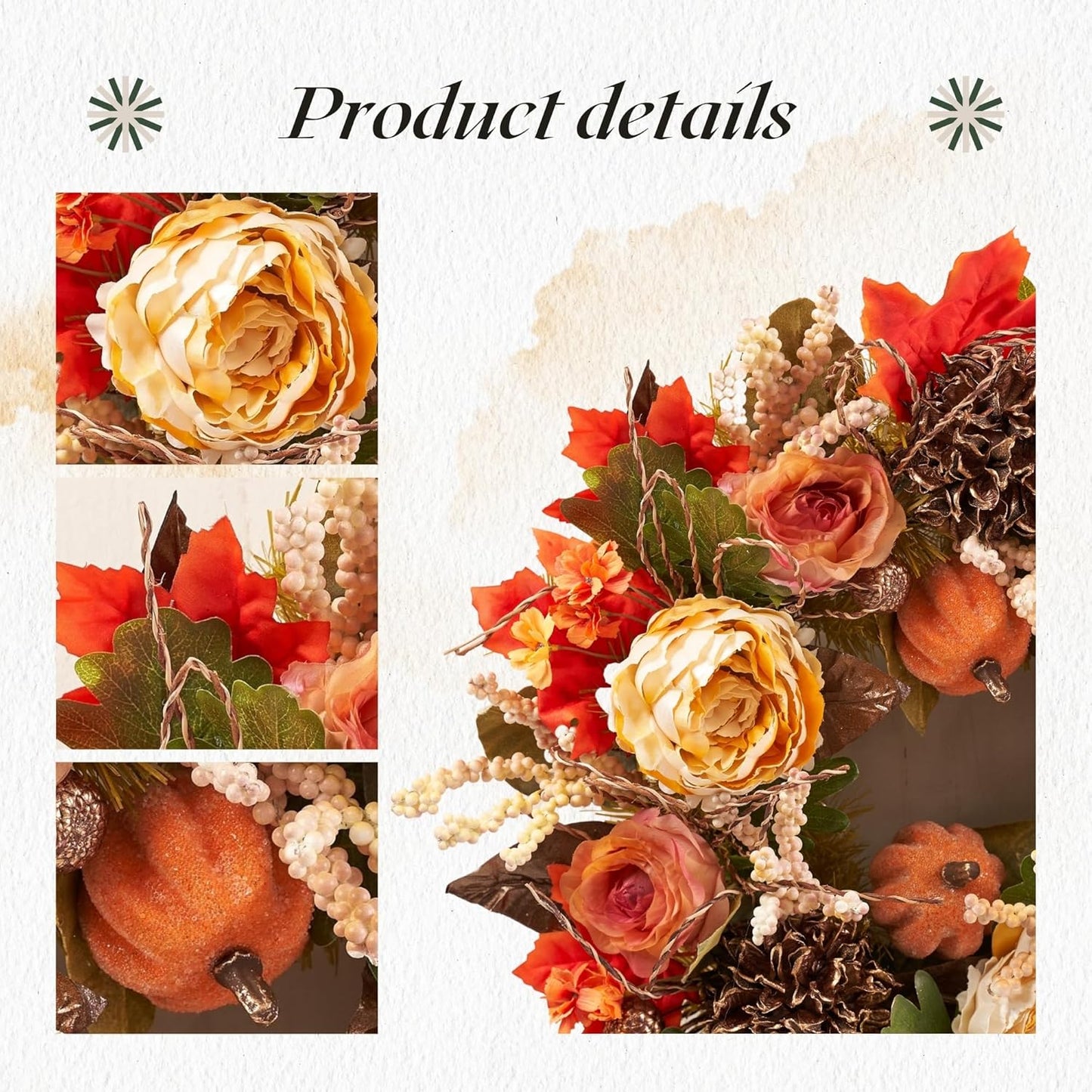 22" Fall Harvest Mixed Wreath - Premium Handcraft Fall Wreaths for Front Door | Perfect for Autumn & Thanksgiving Decor