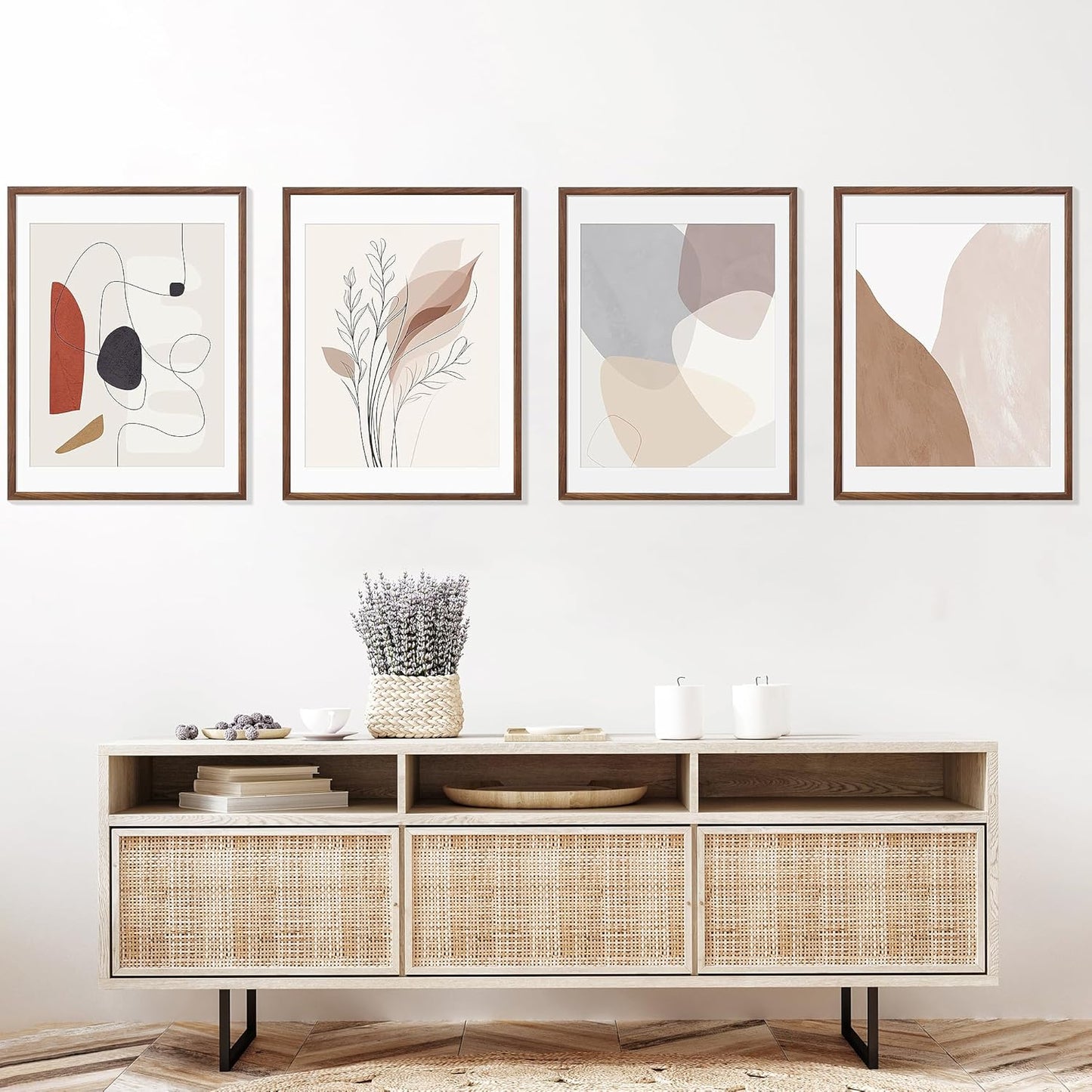 18x24 Poster Frame Set of 4 Natural Solid Walnut Photo Frames with 16x20 Removable Mat Wall Hanging Large Handcrafted Frame with HD Plexiglass Wall and Tabletop Display Large Picture Frame