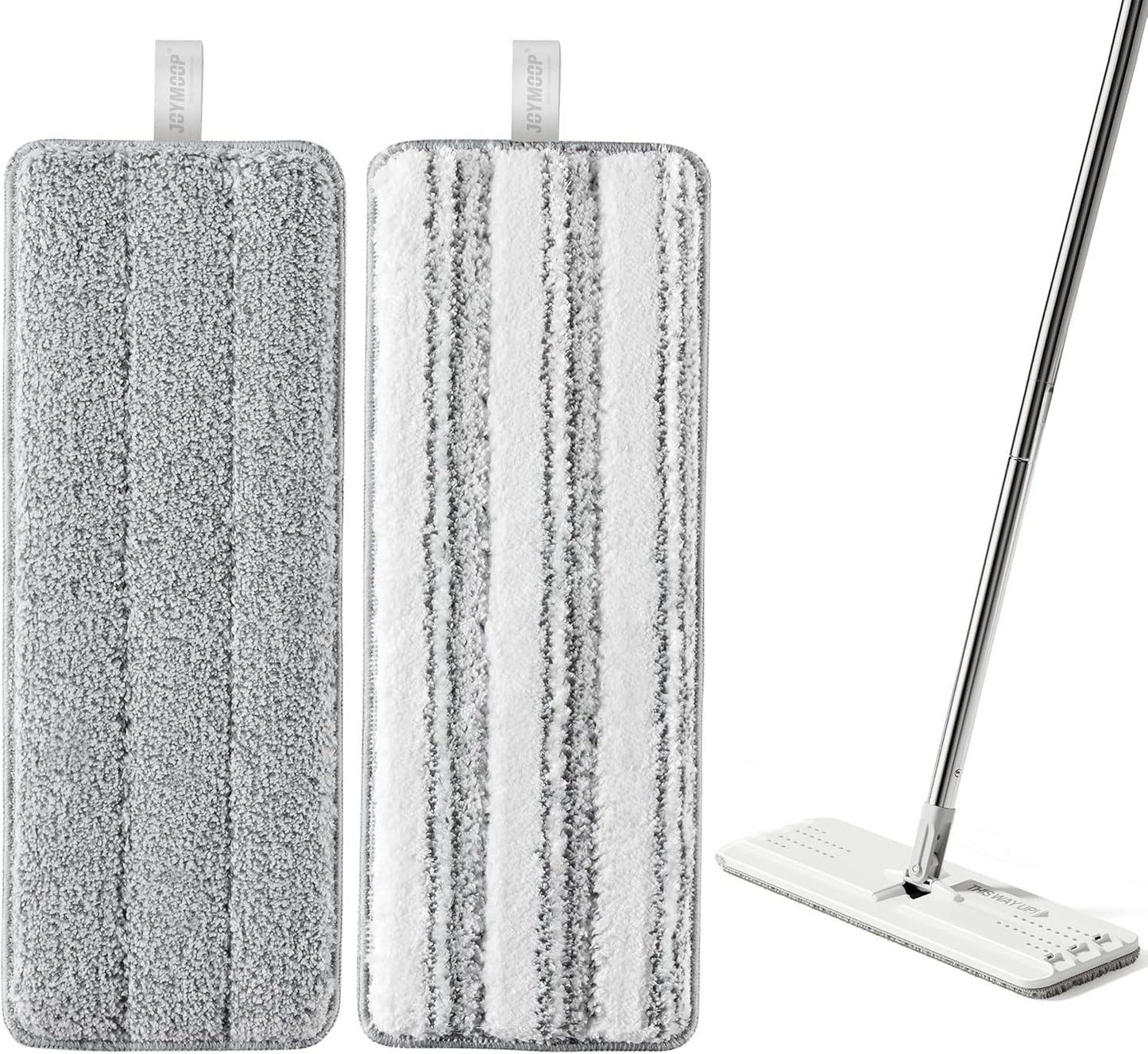 JOYMOOP Mop Replacement Pads, Reusable Microfiber Mop Pads for 13-inch Flat Mop and Mop Bucket Set, Pack of 2 Refills - Grey and Stripe