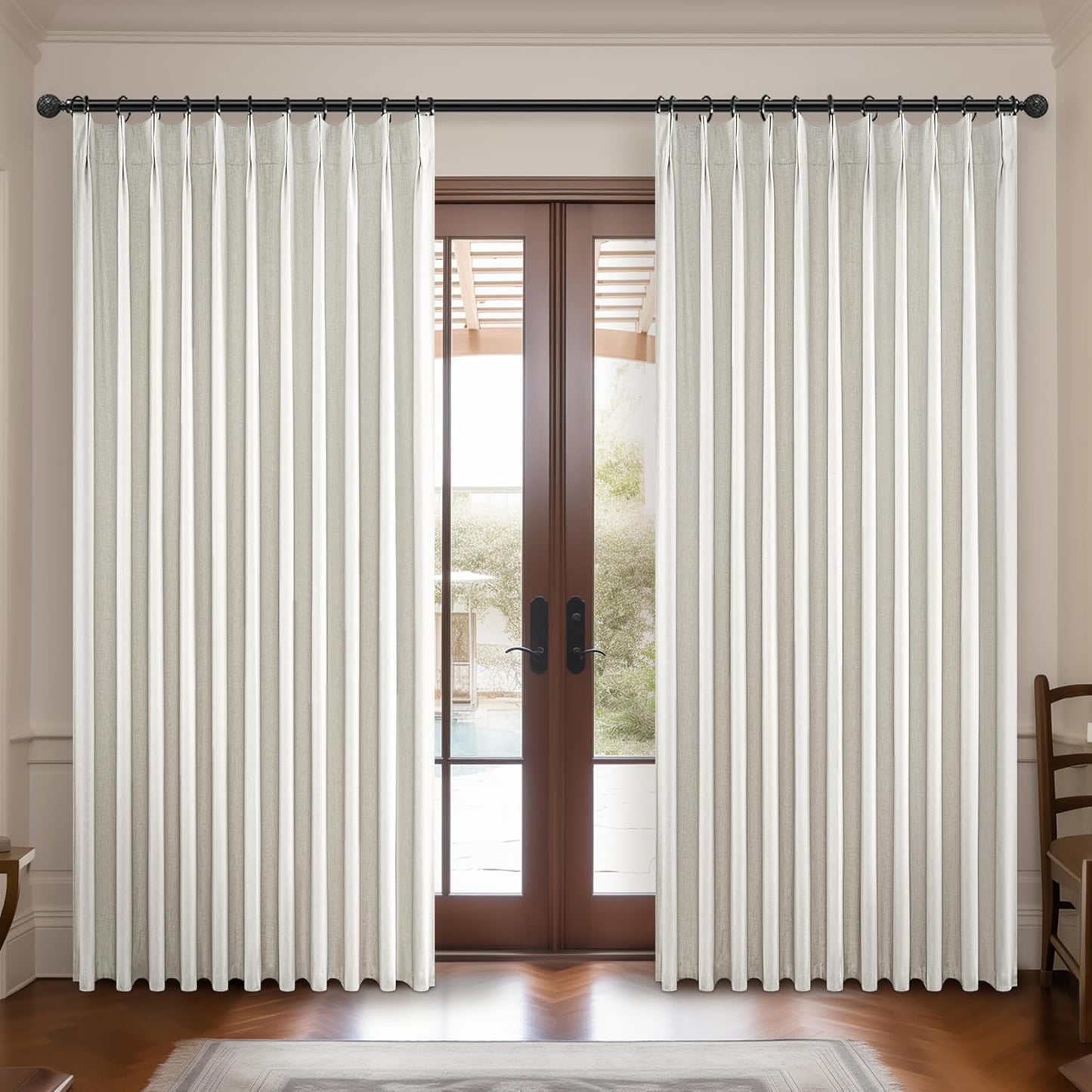 Blackout Curtains 70 Inches Total 140 width Extra Wide Pinch Pleated Long Curtain for Living Room, Cream Natural Linen Viral Curtain Room Darkening Insulated Windows Drapes (70"Wx102"Lx 2Panels)