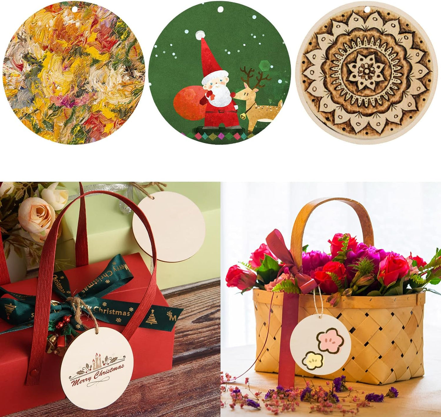 120 Pcs 3 Inch Unfinished Rounds Wooden Circles with Holes Wooden Tags Round Wood Discs Cutouts for Crafts Natural Blank Wood Circle Ornaments Hanging Tags for DIY Crafts, Painting, Christmas Decor