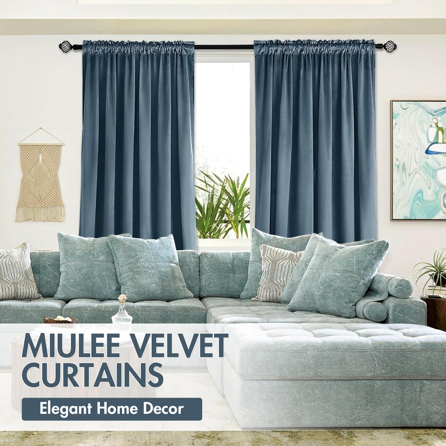 MIULEE Dark Slate Velvet Curtains Thermal Insulated Blackout Curtain Drapes for Bedroom Living Room Darkening 96 Inches Long Curtains Panels Rod Pocket Set of 2