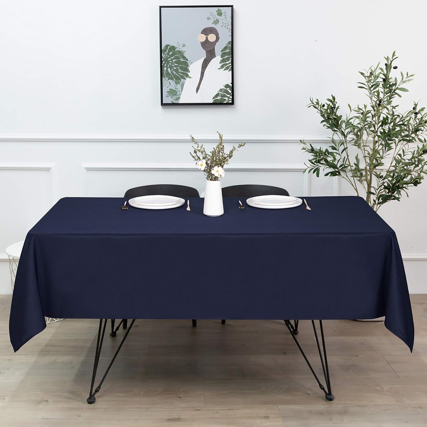 sancua Square Tablecloth - 70 x 70 Inch - Water Resistant Spill Proof Washable Polyester Table Cloth, Decorative Fabric Table Cover for Dining Tables, Buffet Parties and Camping, Navy