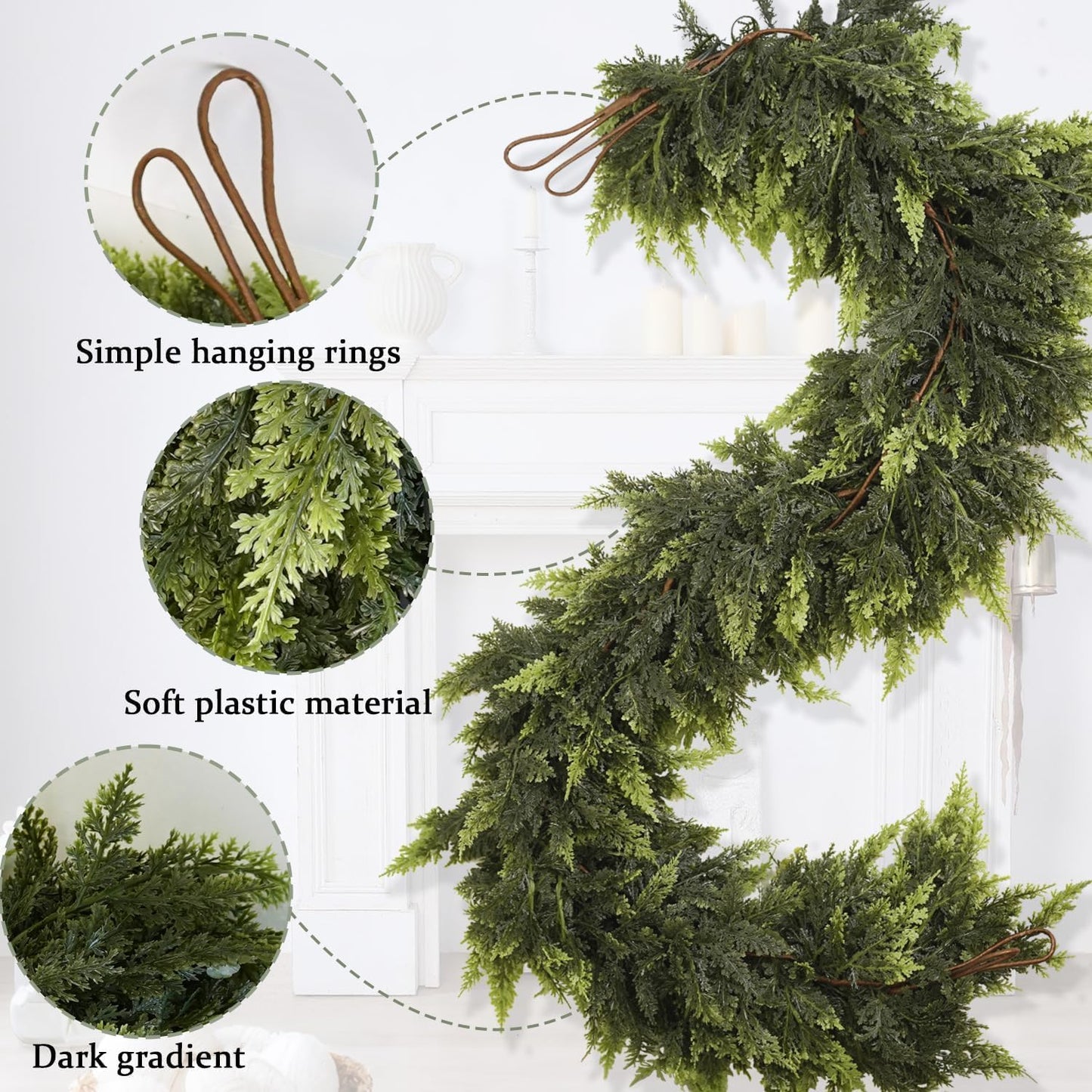 6 Ft Artificial Cedar Garlands – Real Touch Winter Greenery, Realistic Artificial Cedar Tree Christmas Pine Garland Decorations for Table Mantle Wall Indoor Fireplace Holiday Party (4ft, 1)