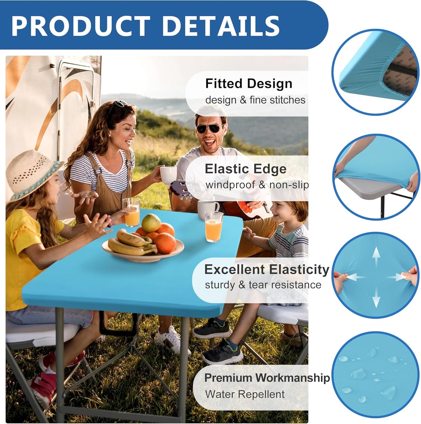 Spandex Table Cover for 6 Foot Rectangle Tables-6 Pack Light Blue Outdoor Picnic Elastic Table Cover-Spandex Stretch Folding Table Cloths for Camping Dining Room Patio Kitchen Banquet Party