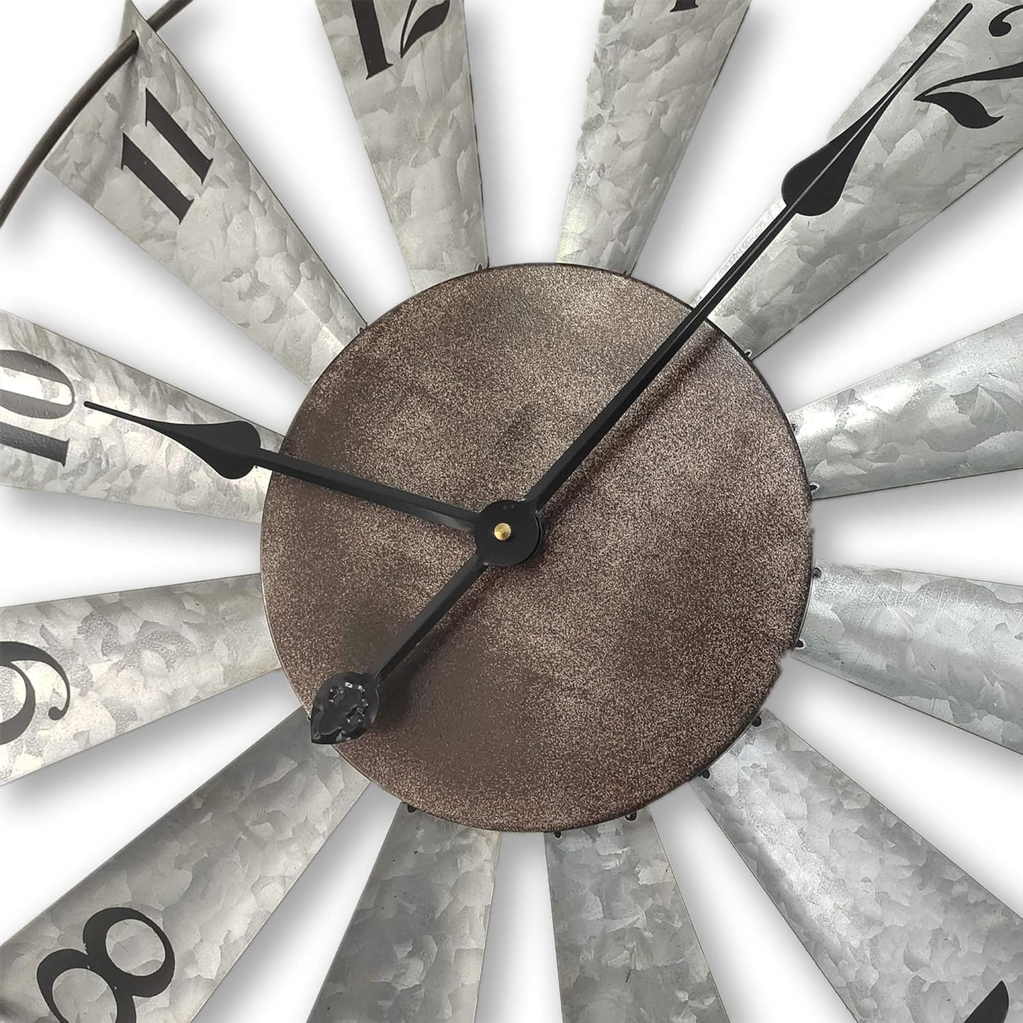 Mrocioa 24inch Windmill Distressed Metal Wall Clocks Rustic Large Decorative Clock Oversized Farmhouse Decor,Non Ticking,Battery Operated