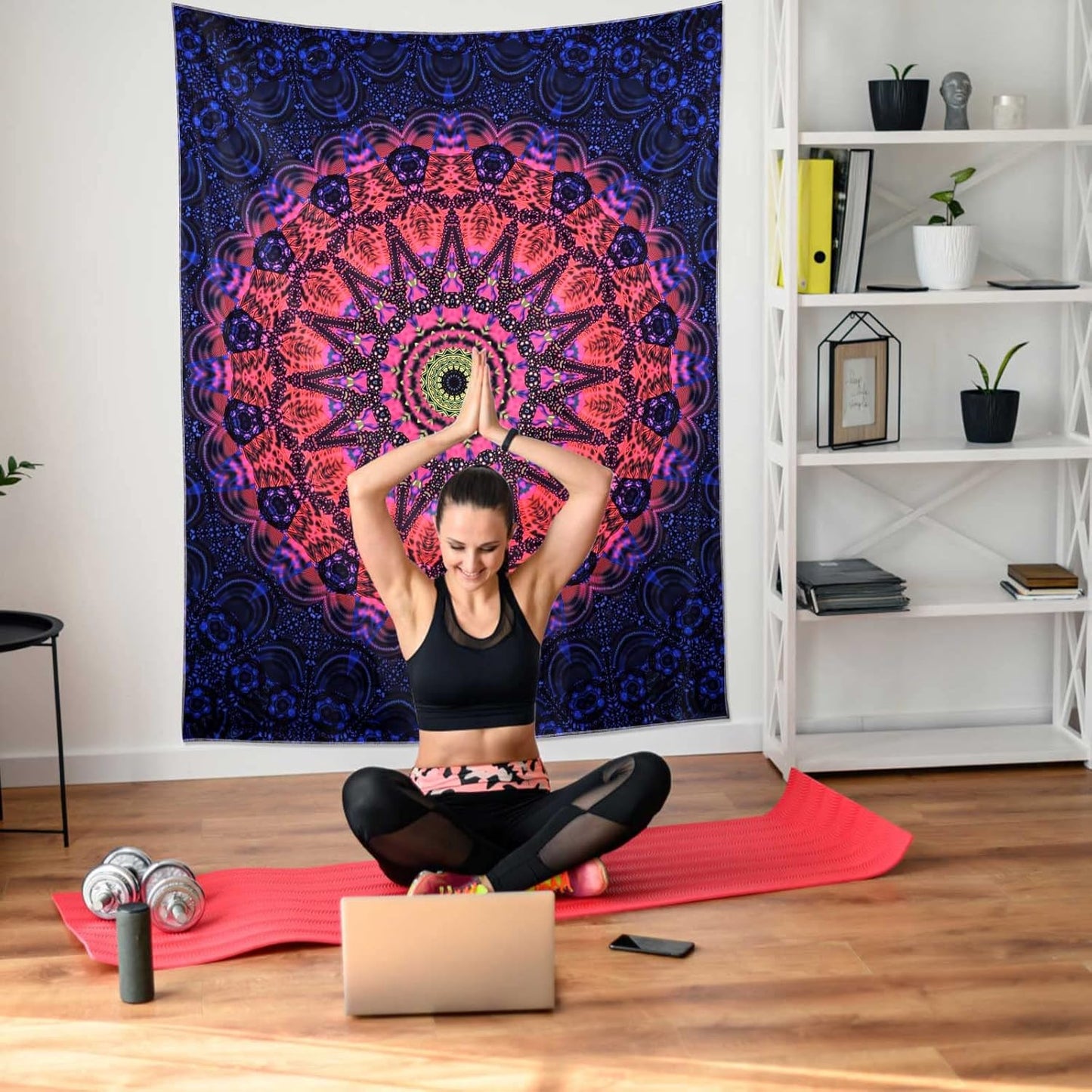 ADDWel Blacklight Mandala Boho Tapestry Glow In The Dark, Black Light Bohemian Hippie Poster Wall Hanging for Bedroom Aesthetic Wall and Room Decor (30" x 40", Mandala)