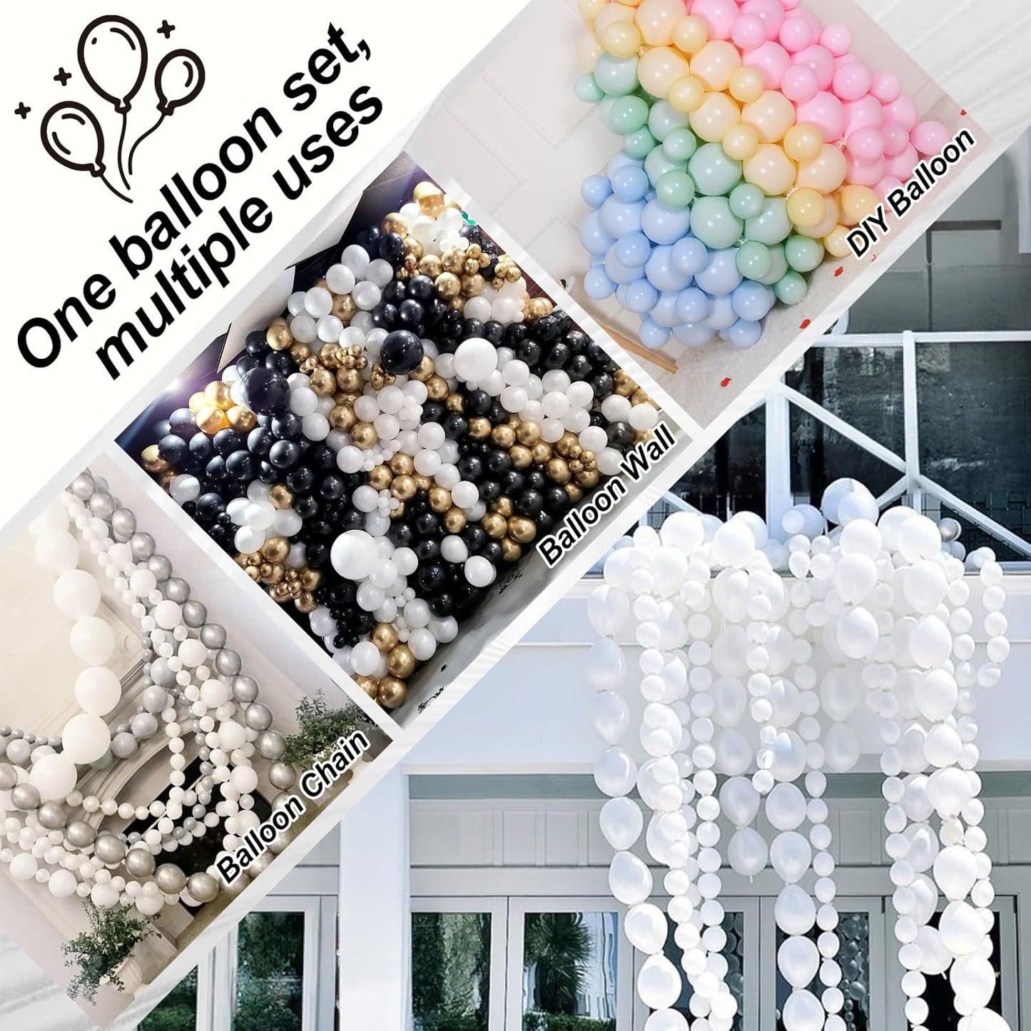 White Link Balloons, 100PCS Linking Balloons with Tail for Making Balloon Wall Arch and Chains, Pearl Quick Balloon for Wedding Birthday Baby Shower Engagement Graduation Party Decorations (6inch)