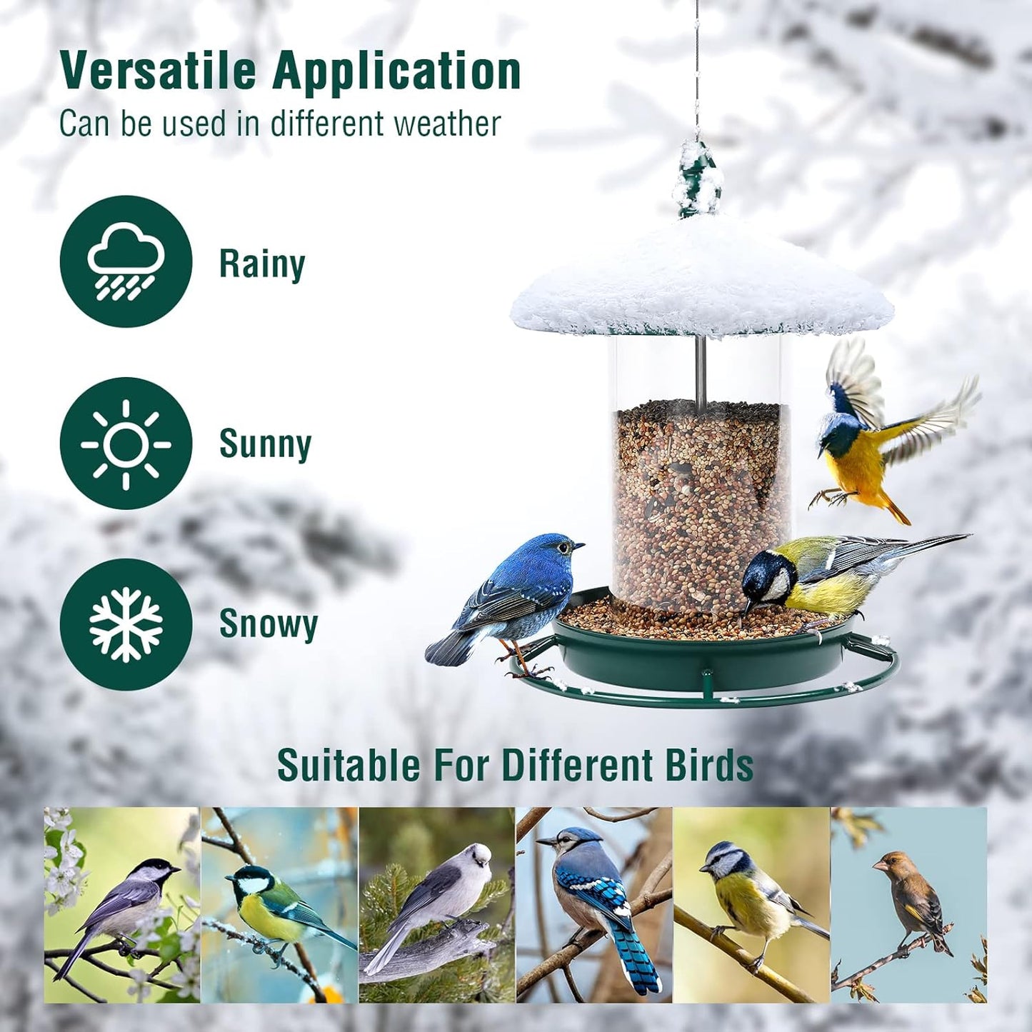 Bird Feeder for Outdoors - 360° Feeding Perch. Green