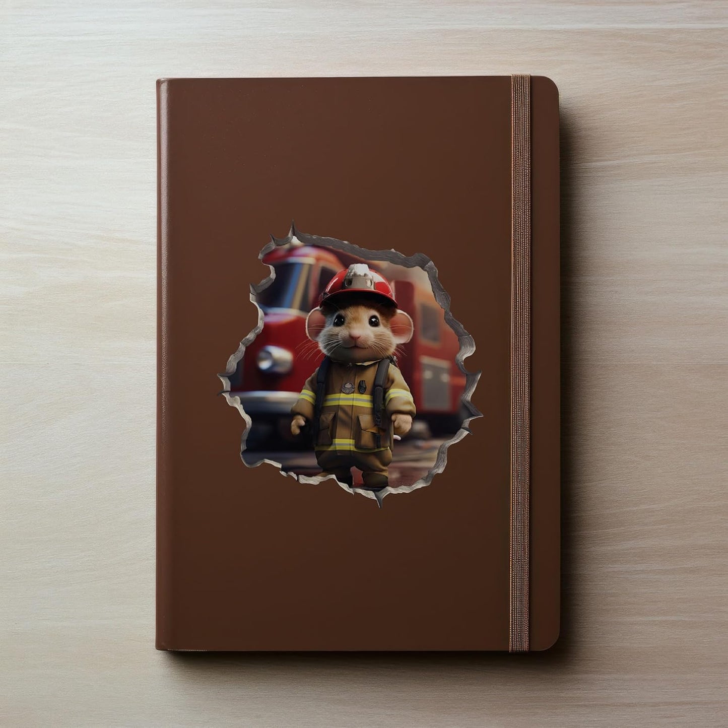 Firefighter Mouse in Mouse Hole Decal - Mouse Hole 3D Wall Sticker