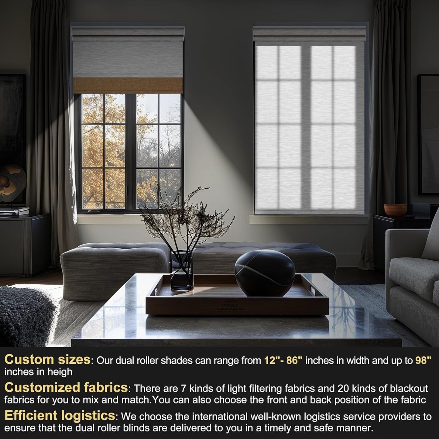 BERISSA Cordless Dual Roller Shades with Cassette Valance, Double Window Shades - Blackout and Light Filtering, Day and Night Shades for Home Office Door. Linen Beige and White. 33W x 64H