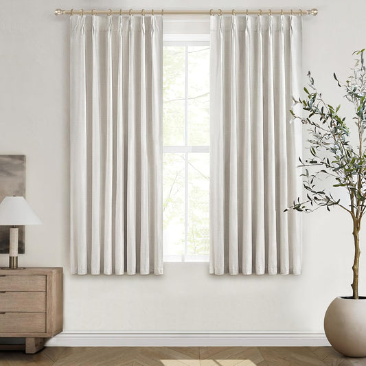 Living Room Black Out Curtains 63 Inch Long, Insulated Thermal Room Darkening Kitchen Drapes for 62 Inch Window Boho Linen Basement/Office/Dining Room/Kids (40"x63"x2 Panels)Blackout Pinch Pleated